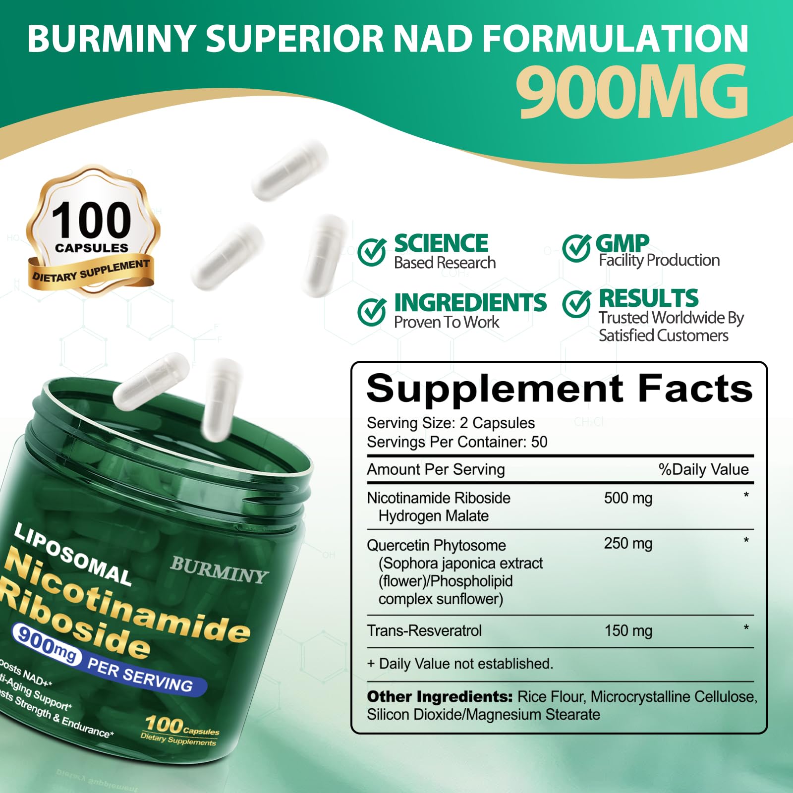 BURMINY NAD Supplement, NAD Nicotinamide Riboside Resveratrol 900mg, Liposomal NAD Supplements for Women & Man, High Purity NMNH Supplement Alternative for Anti-Aging, Energy, Focus - 2Pcs BURMINY buy supplements canada