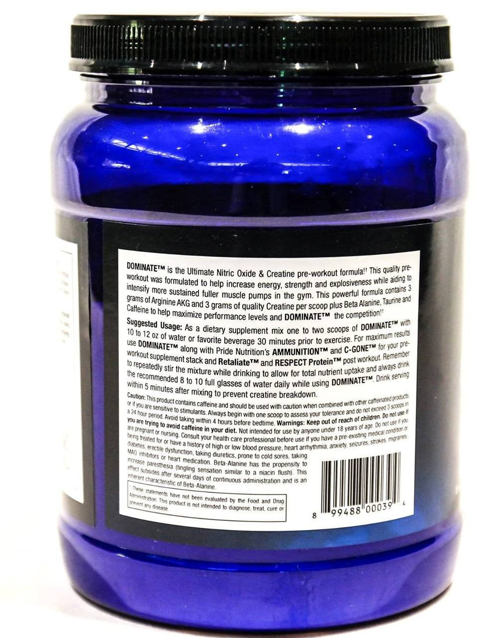 #1 Pre Workout - Dominate X 500g - Best Nitric Oxide & Creatine Pre-Workout Formula Pride Nutrition buy supplements canada