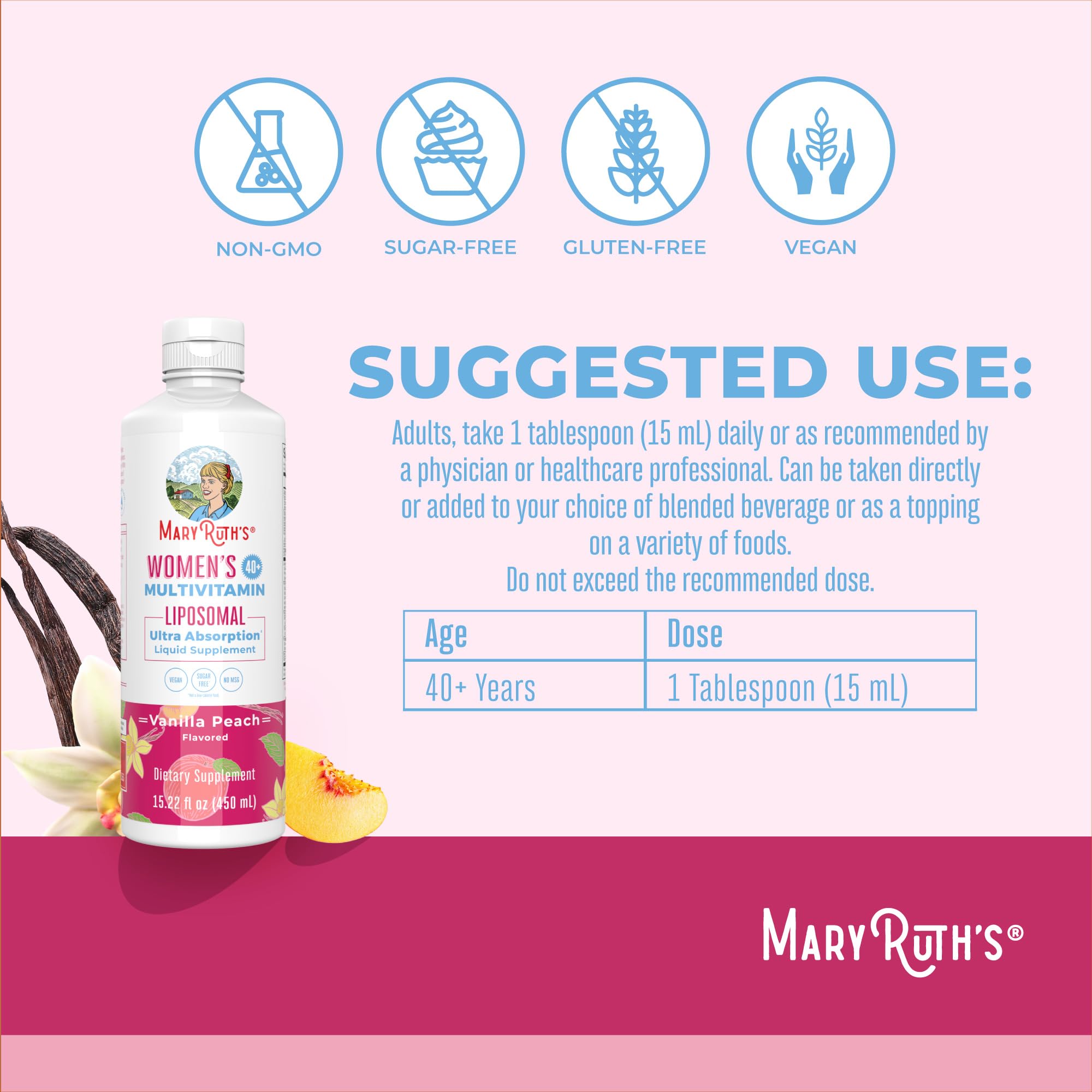 MaryRuth’s Multivitamin Liposomal for Women 40+ | Womens Multivitamin Liposomal | Immune Support Supplement | Menopause Supplement | Methylated Multivitamin | Vegan | Sugar Free | Non-GMO |15.22 Fl Oz MARYRUTH'S buy supplements canada
