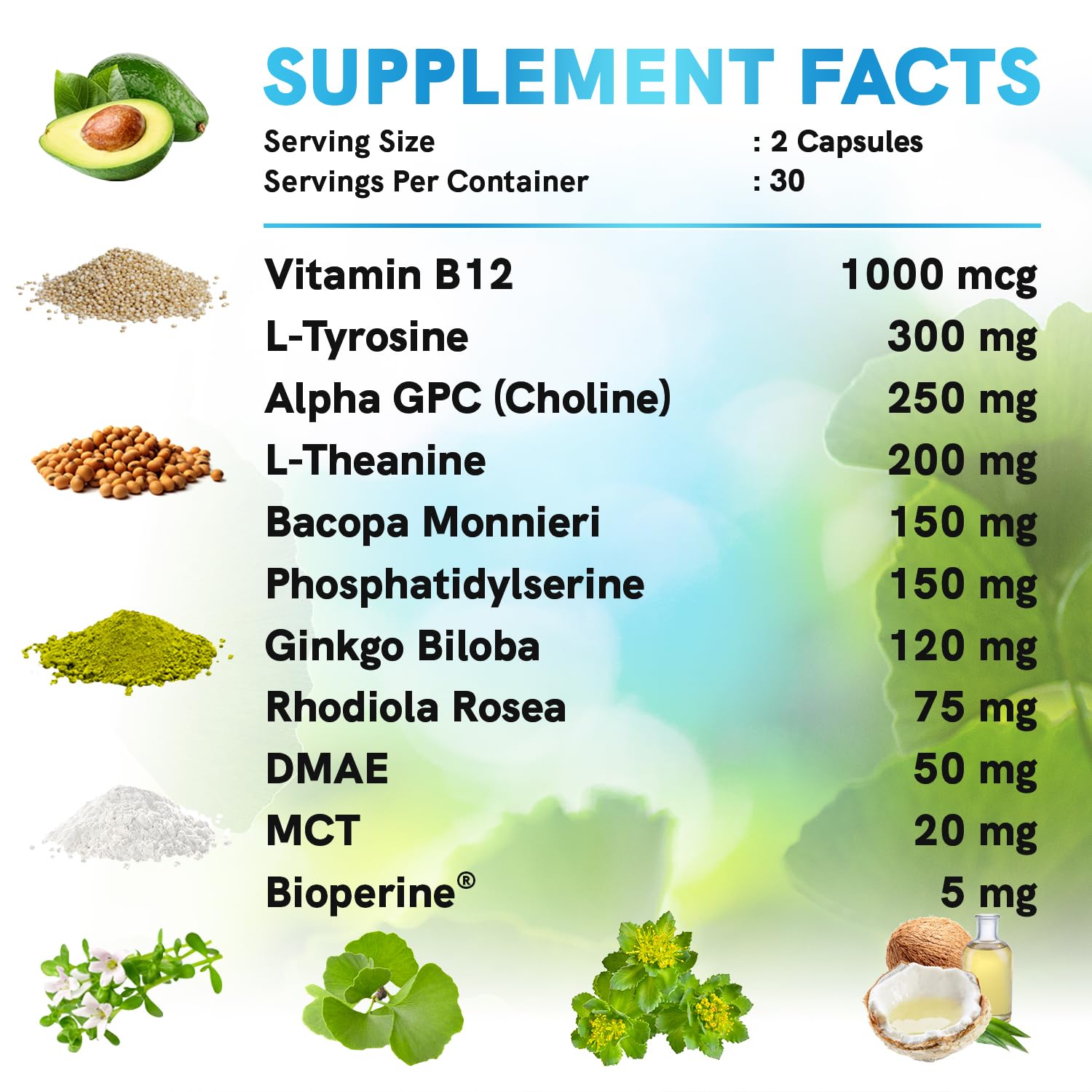 12-in-1 Nootropic Brain Supplement Anhydrous: Ginkgo Biloba for Brain Support, Memory and Focus - B12, Alpha GPC, L Theanine and Choline Supplements with Bioperine non Caffeinated 1321mg (120ct) MEDCHOICE buy supplements canada