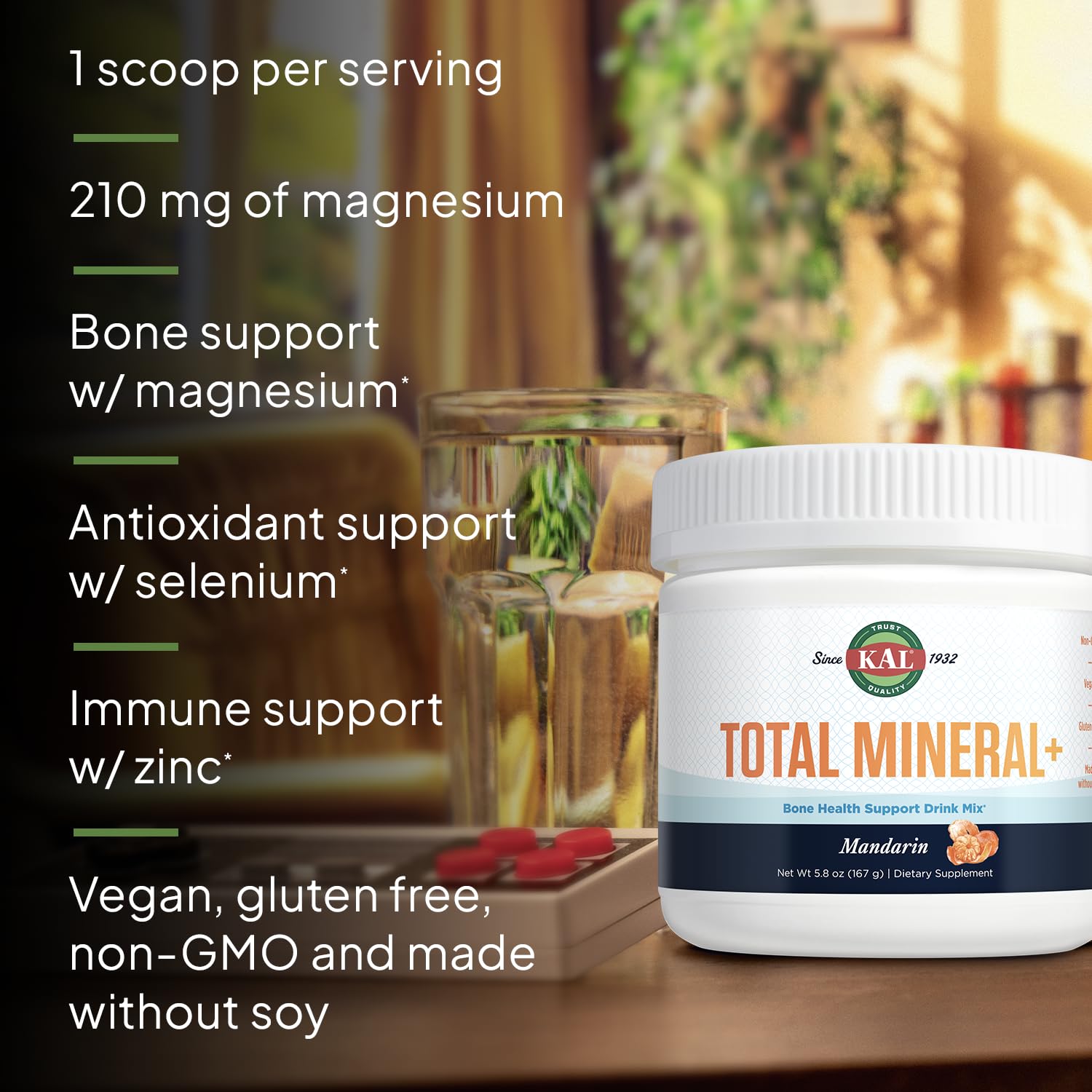 KAL Total Mineral+ Powder - Total Complex - Magnesium Glycinate, Zinc, Calcium and More - Bone Health & Whole Body Support Supplement - Vegan, Non-GMO, Gluten-Free 60-Day Guarantee - 30 Servings KAL buy supplements canada
