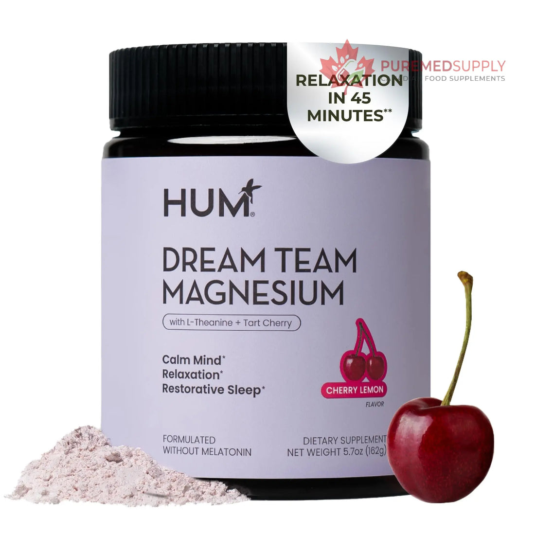 Hum Nutrition Dream Team Magnesium Bisglycinate Powder, L Theanine & Tart Cherry Magnesium Supplement Drink Mix, Support Rest, Relaxation & Sleep Routine, Gluten Free, Vegan, Cherry Lemon, 30 Servings HUM buy supplements canada