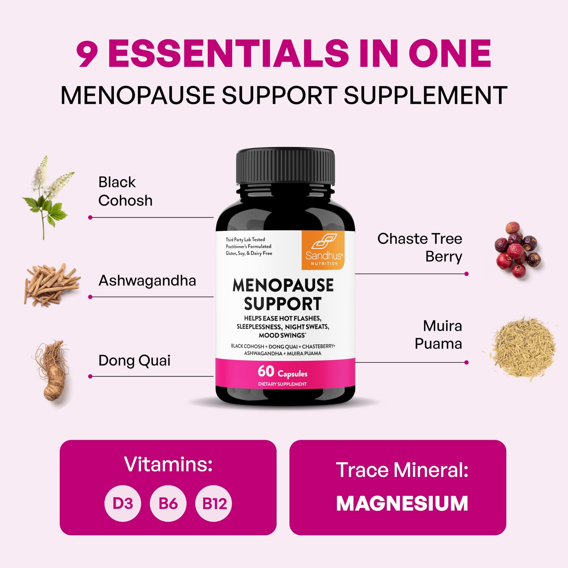 Complete Menopause Support Supplement For Women | With Ashwagandha, Black Cohosh, Dong Quai & Muira Puama | Helps Easing Hot Flashes, Night Sweats, Mood Swings, Hormone Balance & Harmony | 60 Capsules Sandhu's buy supplements canada