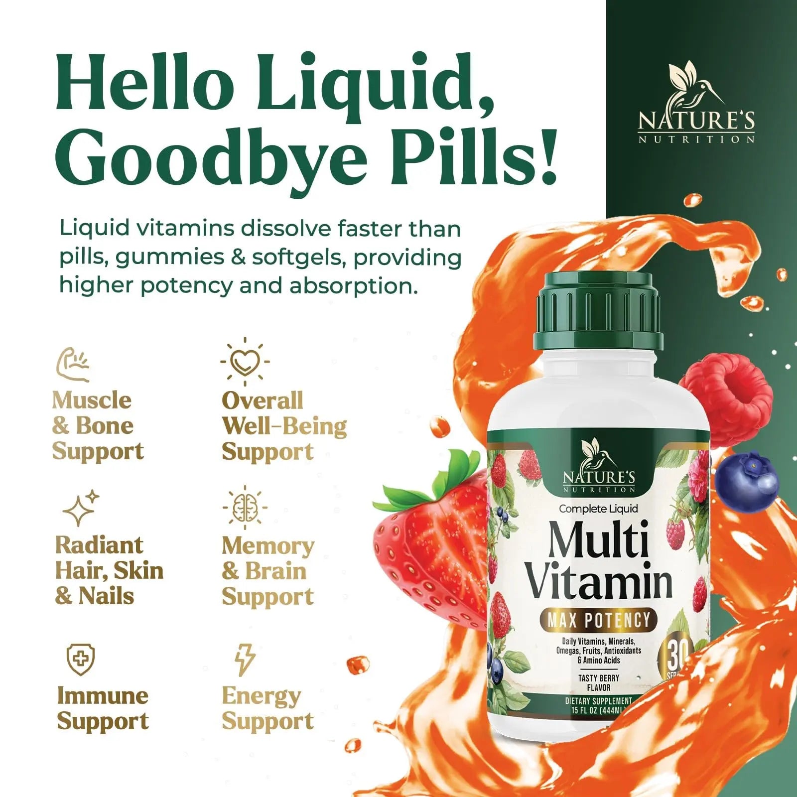 Liquid Multivitamin - Sugar Free Daily Multi Vitamin for Women, Men & Kids, Vitamins A, C, D, B-12, Biotin & Zinc - Supports Faster Hair Growth Nature's Nutrition buy supplements canada