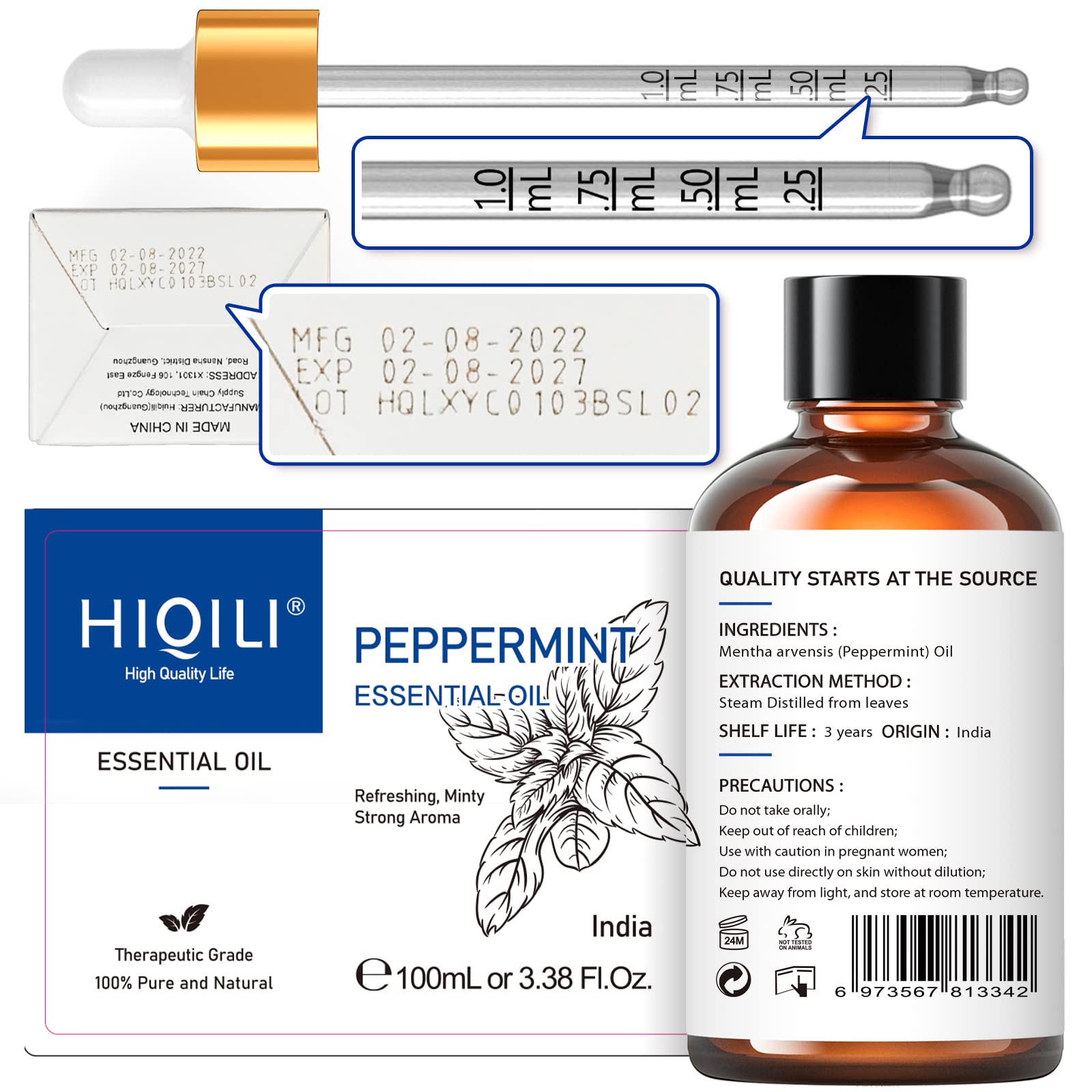 HIQILI Peppermint Oil 100ML, 100% Pure Peppermint Essential Oil Natural for Diffuser HIQILI buy supplements canada