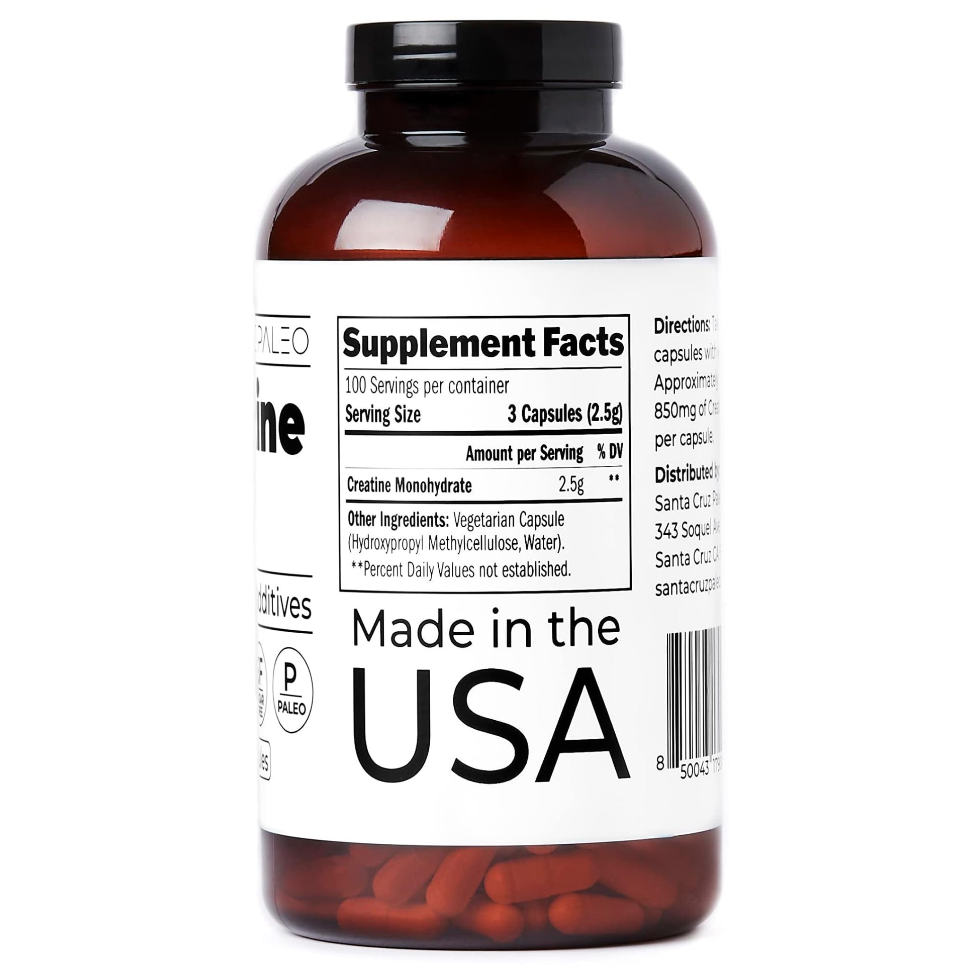 Santa Cruz Paleo Creatine Capsules, Supports Muscle Growth & Energy, Gluten Free, Keto, Sugar Free, Paleo, No Fillers or Additives, Creatine Monohydrate Pills, Santa Cruz Paleo buy supplements canada