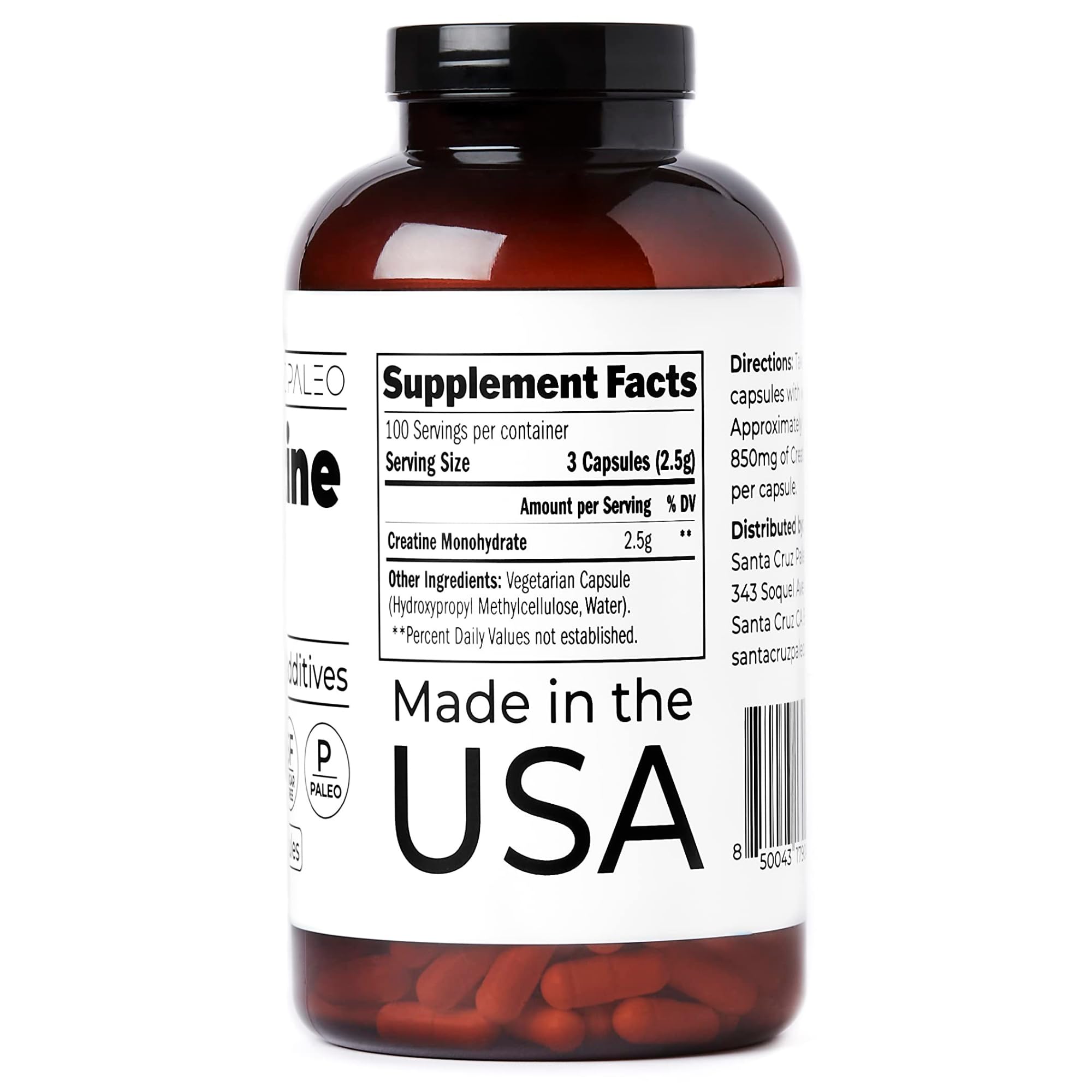 Santa Cruz Paleo Creatine Capsules, Supports Muscle Growth & Energy, Gluten Free, Keto, Sugar Free, Paleo, No Fillers or Additives, Creatine Monohydrate Pills, Santa Cruz Paleo buy supplements canada
