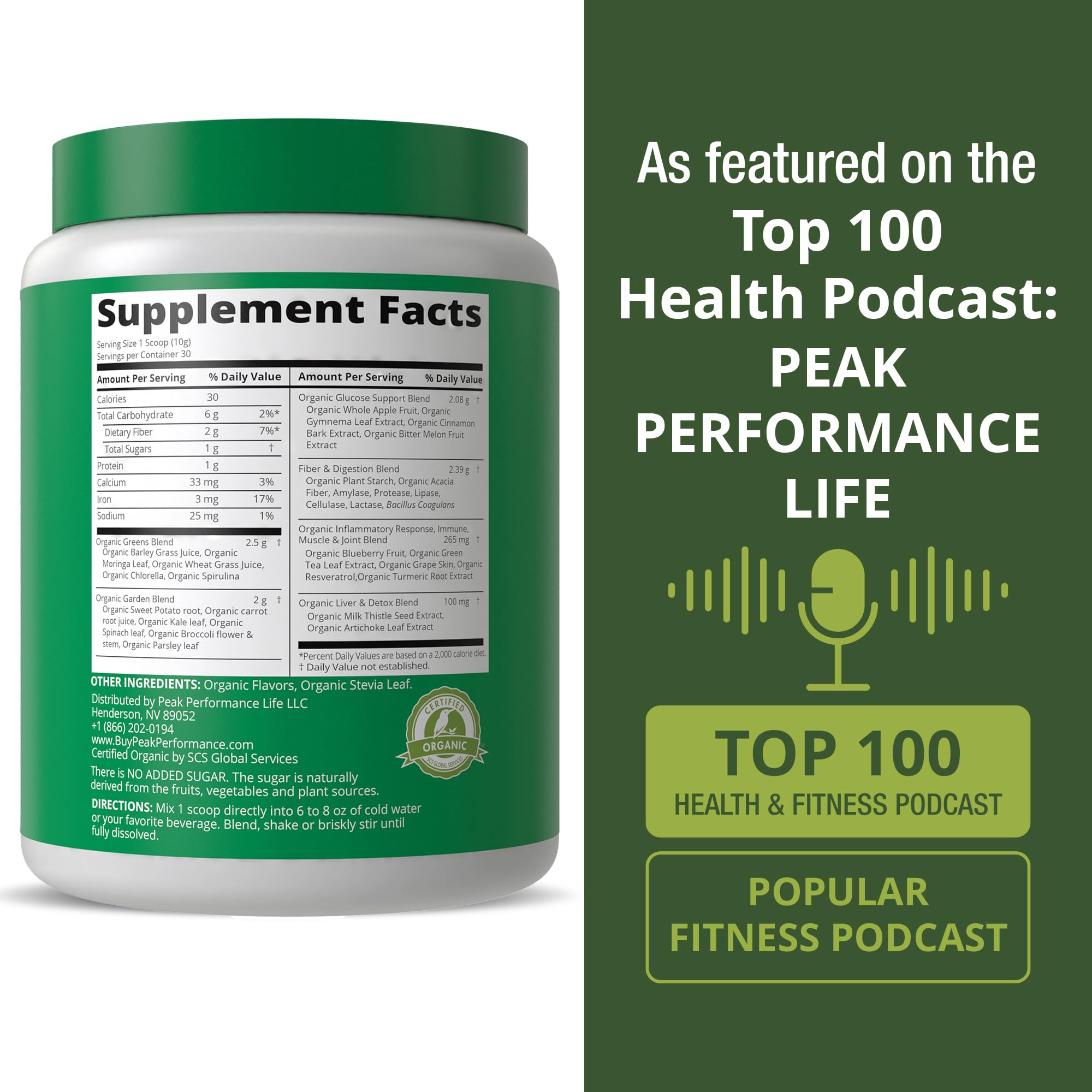 Peak Performance Organic Greens Superfood Powder. Best Tasting Super Greens Powder with 25+ Organic Ingredients for Max Energy and Athletic Performance. Vegan Keto Green Juice Daily Drink Peak Performance buy supplements canada
