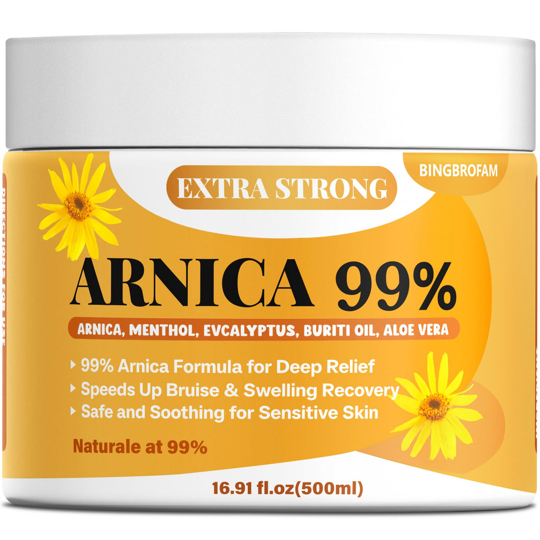 Bingbrofam Arnica Cream 99% Extra Strength Gel Pain Relief for Fast Healing Thin Skin, Seniors Bruises with Menthol, Swelling, Soothing Massage, 16.9 Oz Bingbrofam buy supplements canada