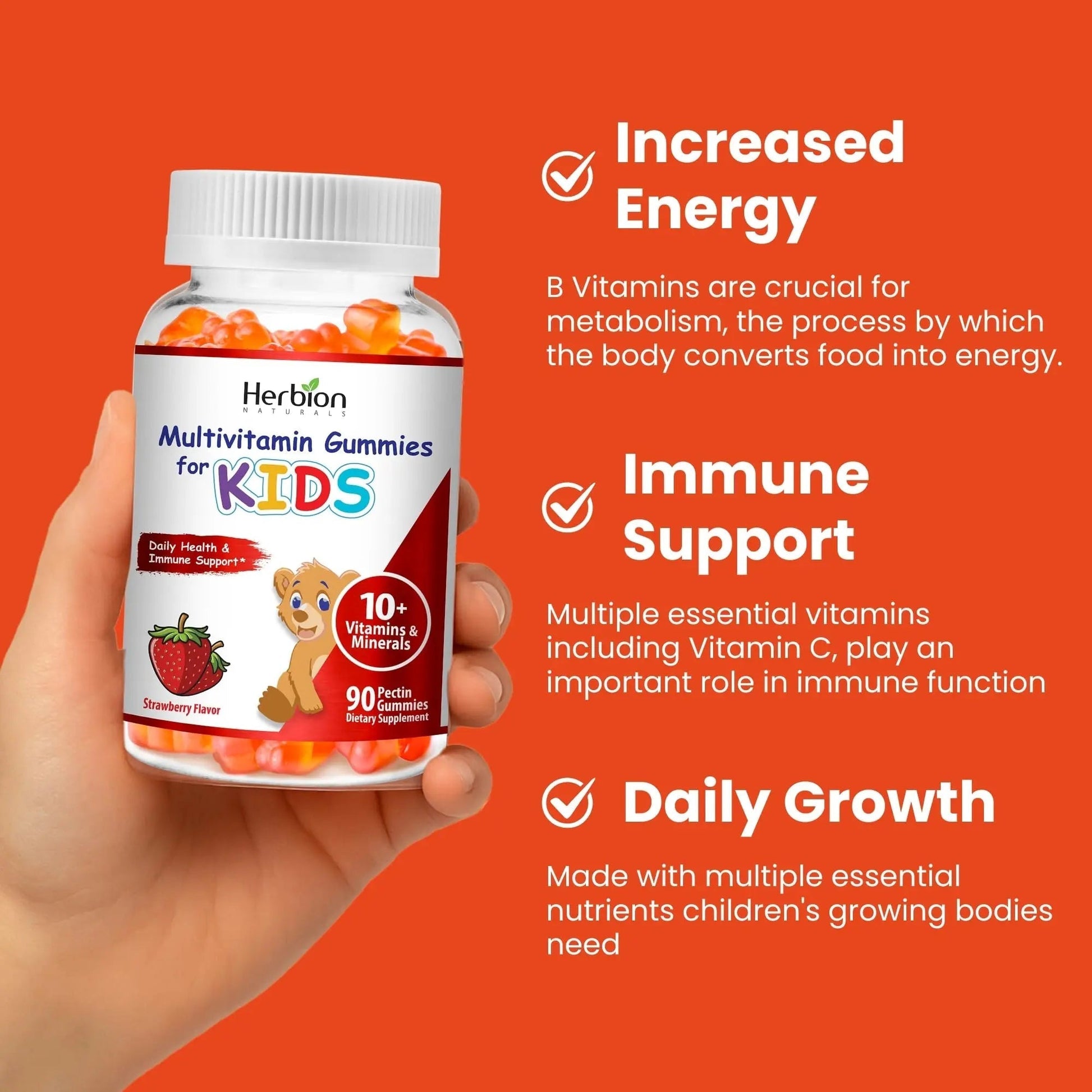HERBION Naturals Multivitamin Gummies for Kids, Immune Support with Vitamin C, D3, B12, A, E & Zinc, Strawberry Flavor HERBION buy supplements canada