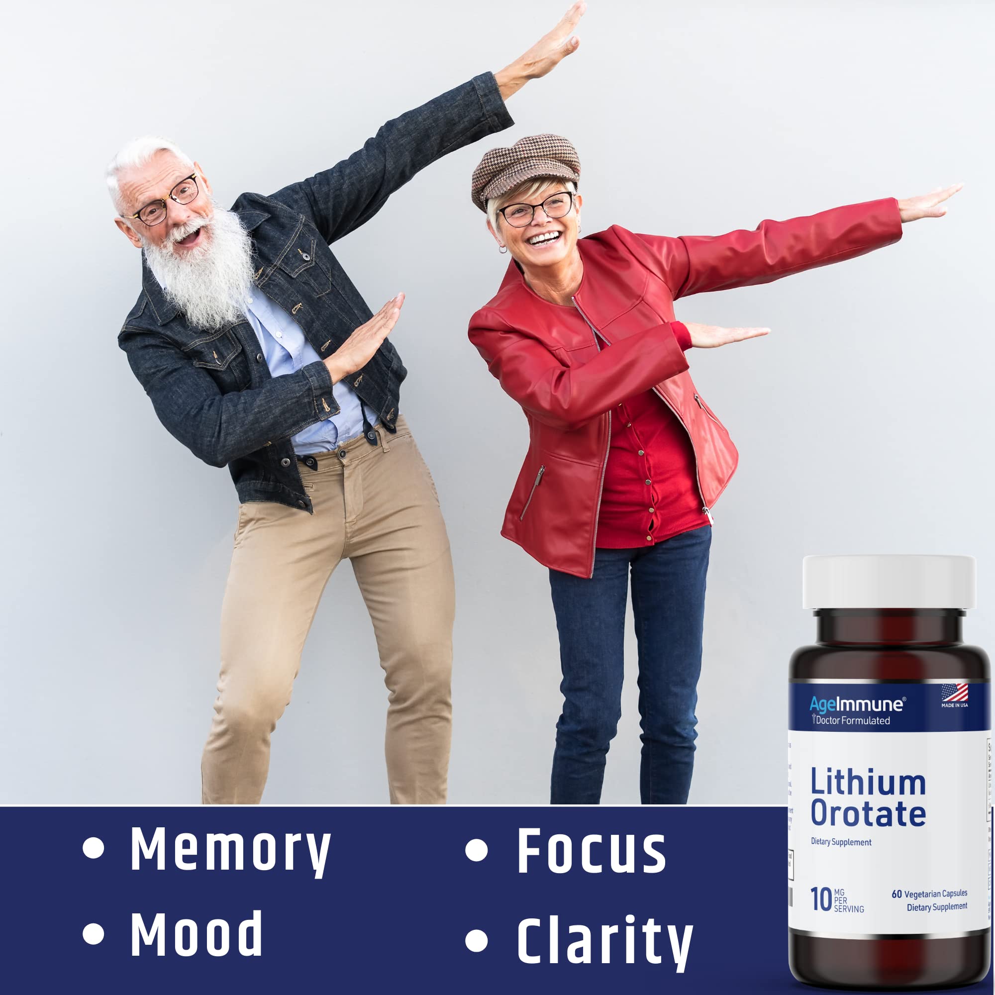 Lithium Orotate 10mg per Capsule - 60 Vegetarian Capsules. Memory and Emotional Wellness Support - Magnesium Stearate Free AgeImmune buy supplements canada