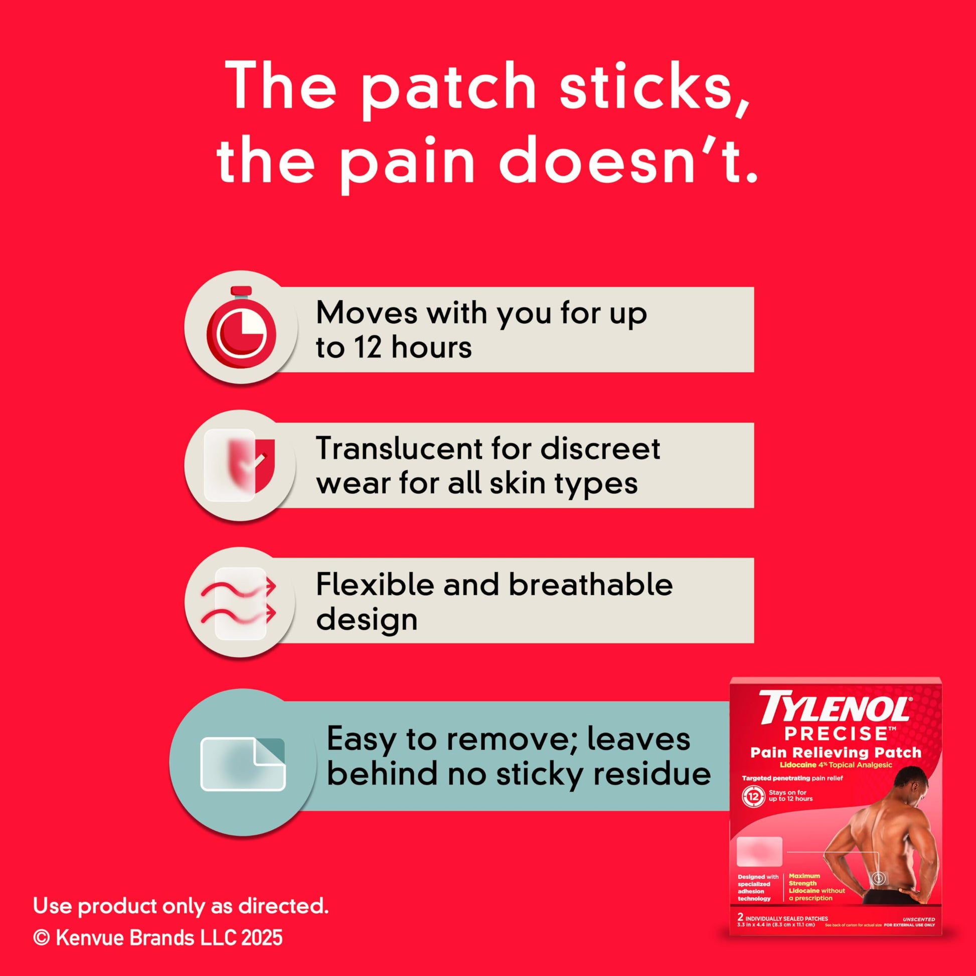 Tylenol Precise Pain Relieving Patches, Large Topical Analgesic Patches + Maximum OTC Strength Lidocaine Penetrates, Targeted Relief Ideal for Shoulder, Back & Knee Pain, Unscented, 4 ct Tylenol buy supplements canada