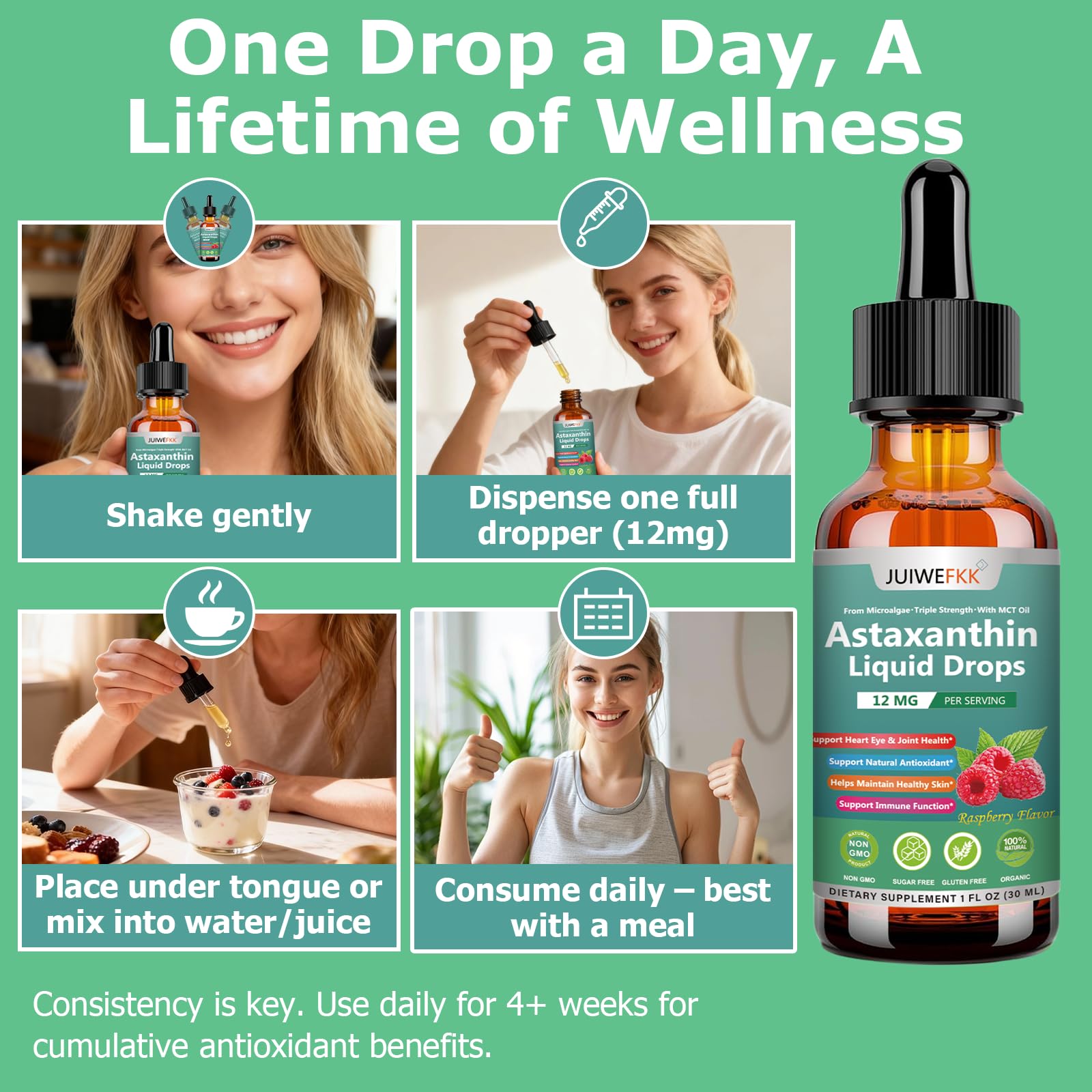 JUIWEFKK Astaxanthin Supplement 12mg Liquid Drops, Premium Natural Astaxanthin Antioxidant from Fresh Microalgae Source w. Mct Oi for Eye Immune Joint Skin Health, Liquid Formula for Max Absorption JUIWEFKK buy supplements canada
