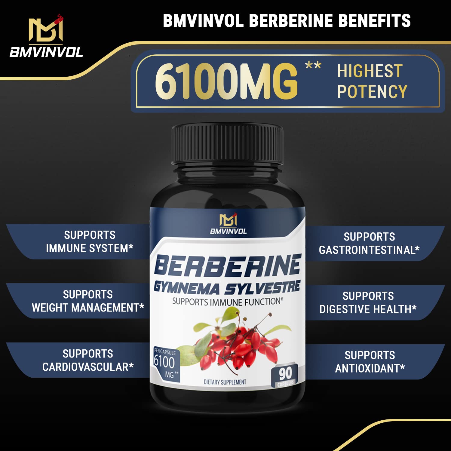 BMVINVOL 5-in-1 Berberine Supplement 6100mg with Ceylon Cinnamon, Gymnema BMVINVOL buy supplements canada
