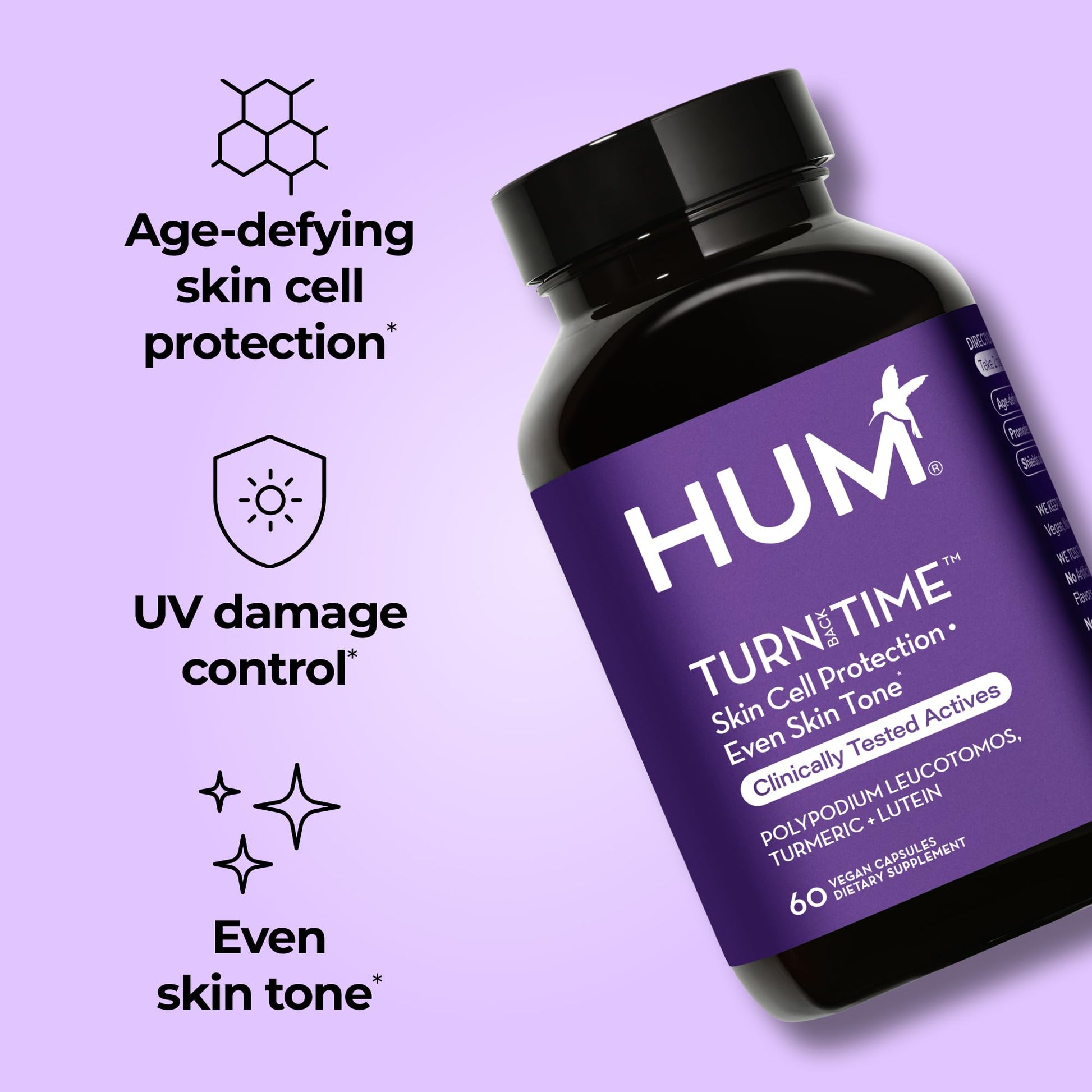 HUM Turn Back Time Turmeric Supplement for Youthful Looking Skin Support with Green Tea Extract, Lutein & Polyphenols, Skin Care Aging & Collagen Support Capsules for Even Tone, 60 Vegan Capsules HUM buy supplements canada