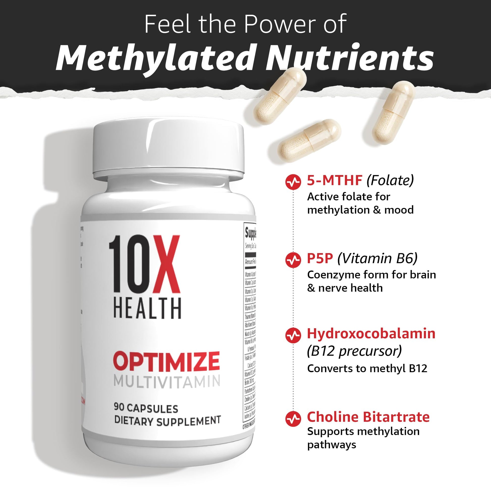 10X Health Optimize Methylated Multivitamin for Men - 90 Capsules, 34 in 1 Formula with 800 mcg of Vitamin B12, 5-MTHF, NAC 10X Health System buy supplements canada