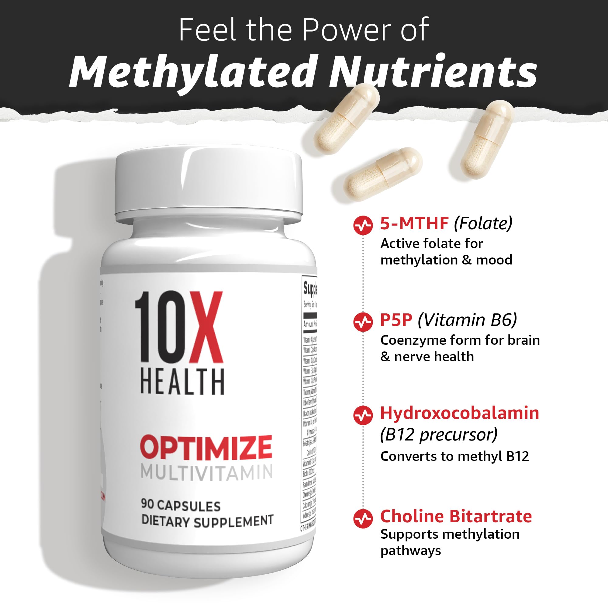 10X Health Optimize Methylated Multivitamin for Men - 90 Capsules, 34 in 1 Formula with 800 mcg of Vitamin B12, 5-MTHF, NAC 10X Health System buy supplements canada