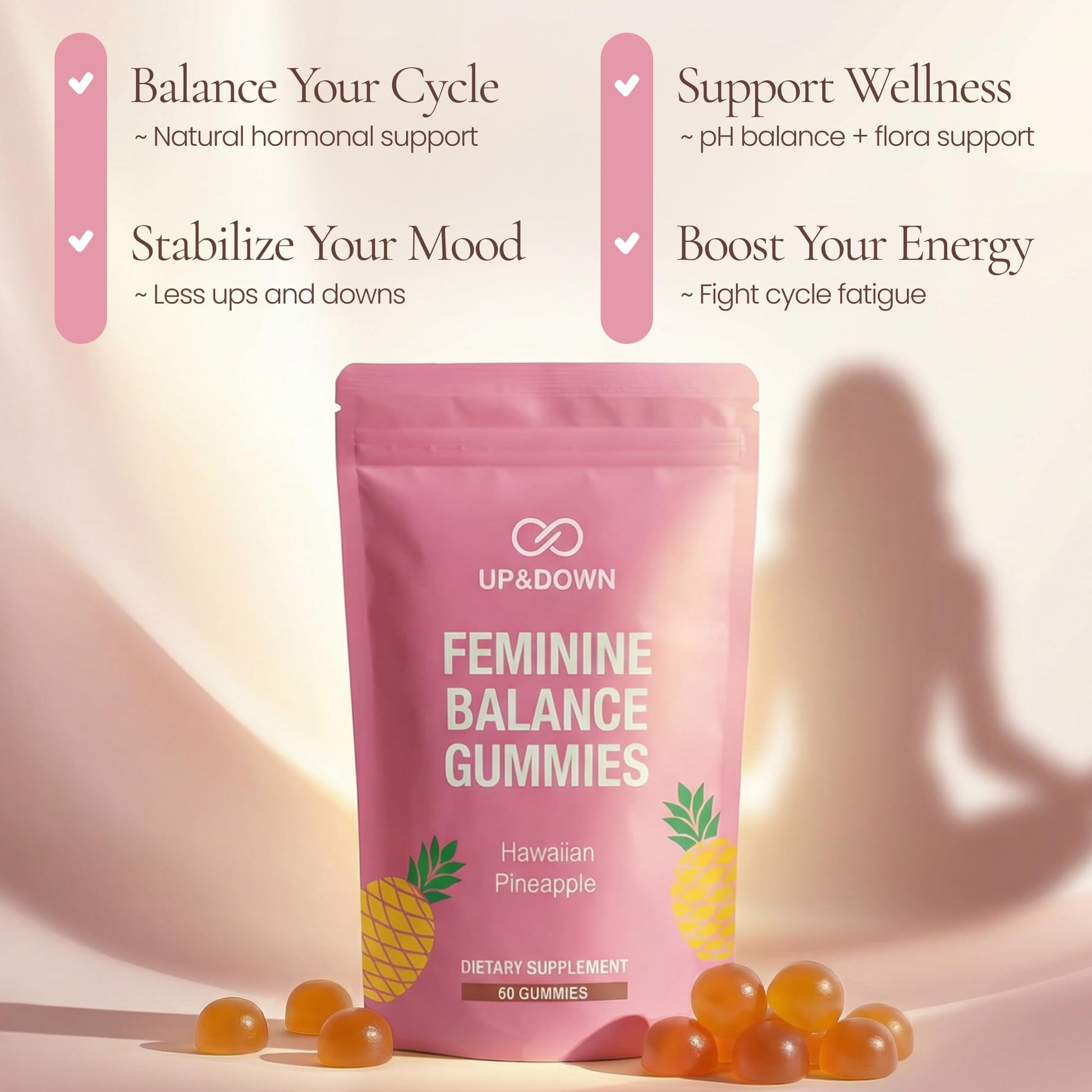 Up&Down Supplements Premium Feminine Balance Gummies for Women | PMS Relief, Mood & Cycle Support | Pineapple + Vitamin C | Ashwagandha & Chasteberry | Vegan, Non-GMO, Gluten Free | 60 Gummies Up&Down Supplements buy supplements canada