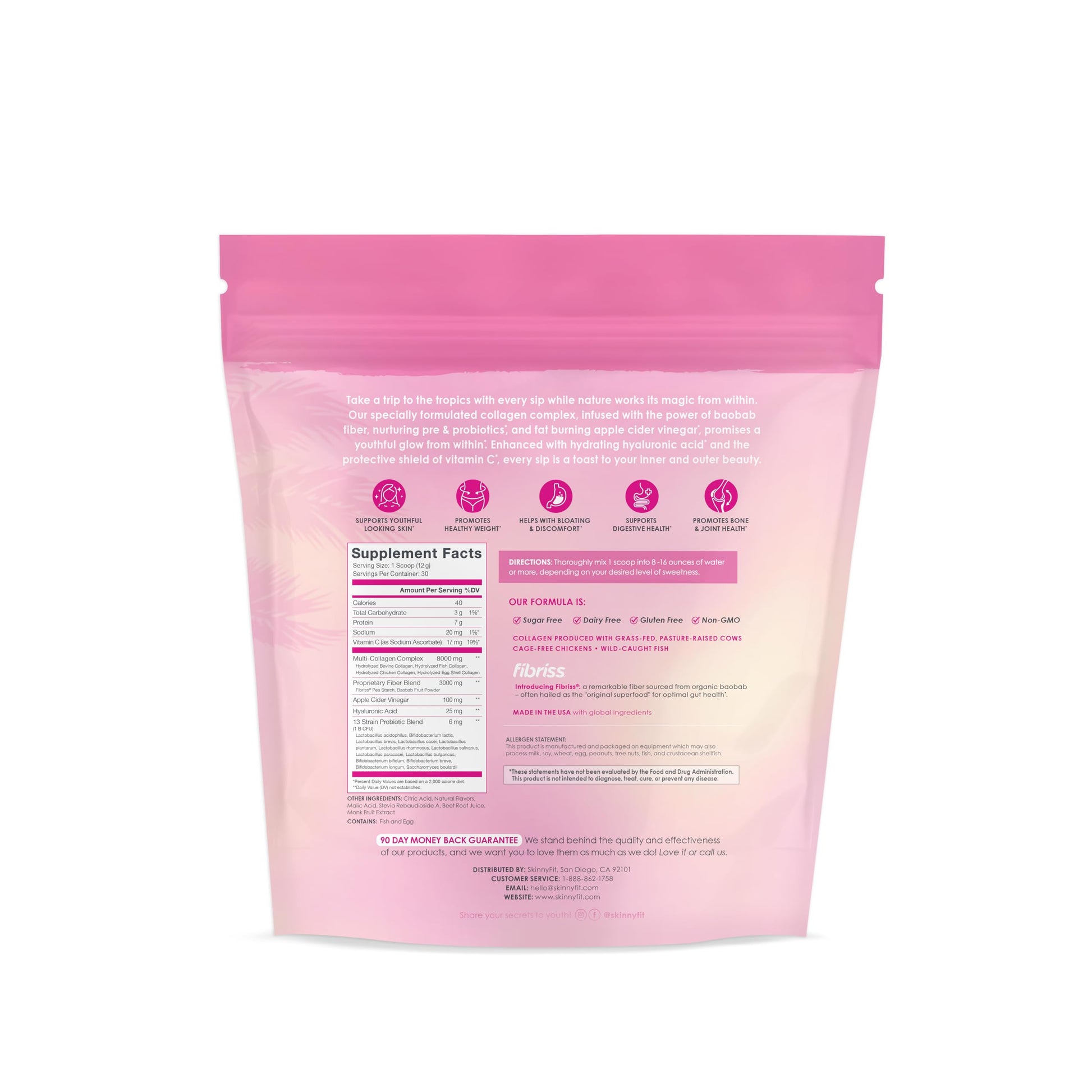 SkinnyFit Super Youth Tropical Punch Multi-Collagen Peptides + Probiotics, Baobab Fiber SkinnyFit buy supplements canada