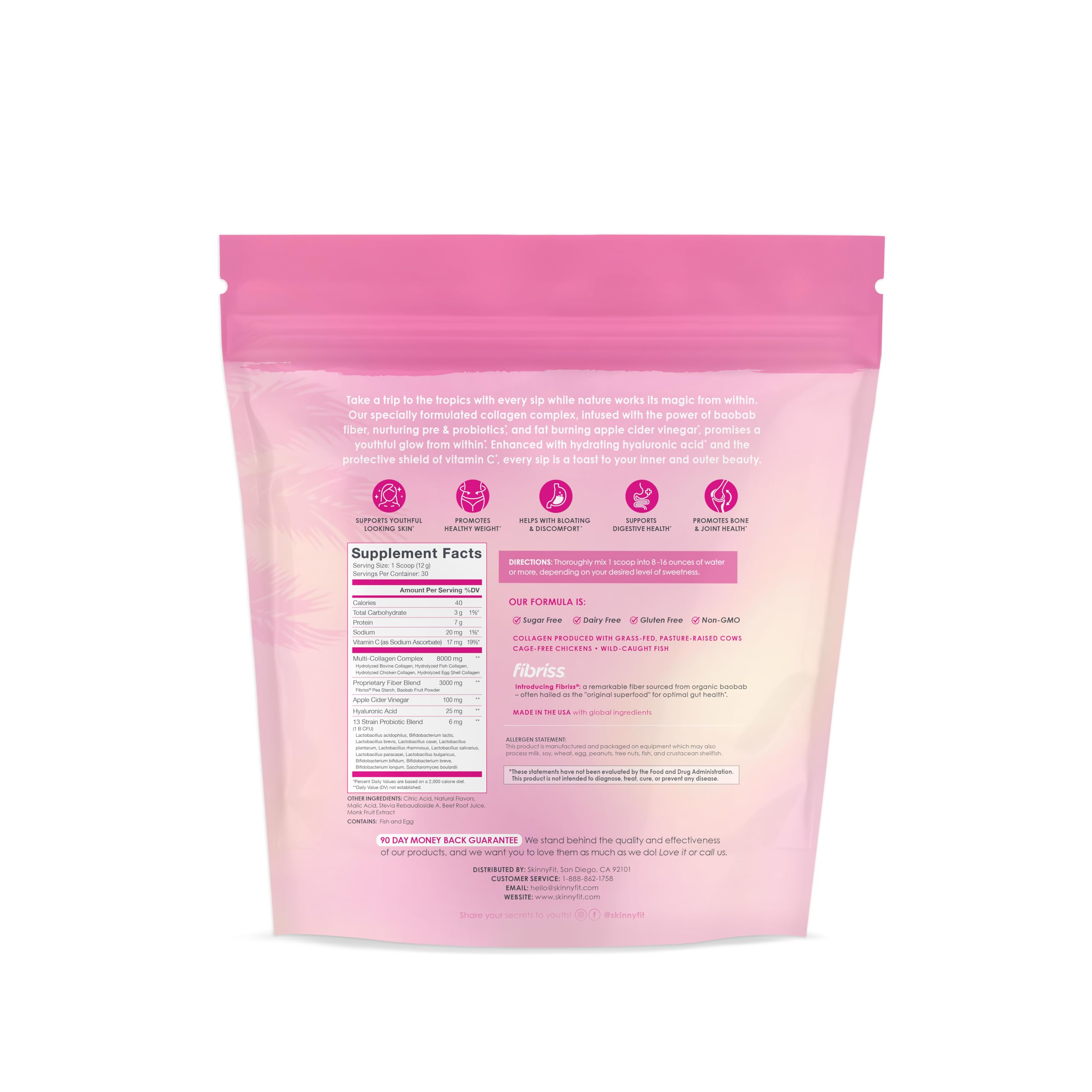 SkinnyFit Super Youth Tropical Punch Multi-Collagen Peptides + Probiotics, Baobab Fiber SkinnyFit buy supplements canada