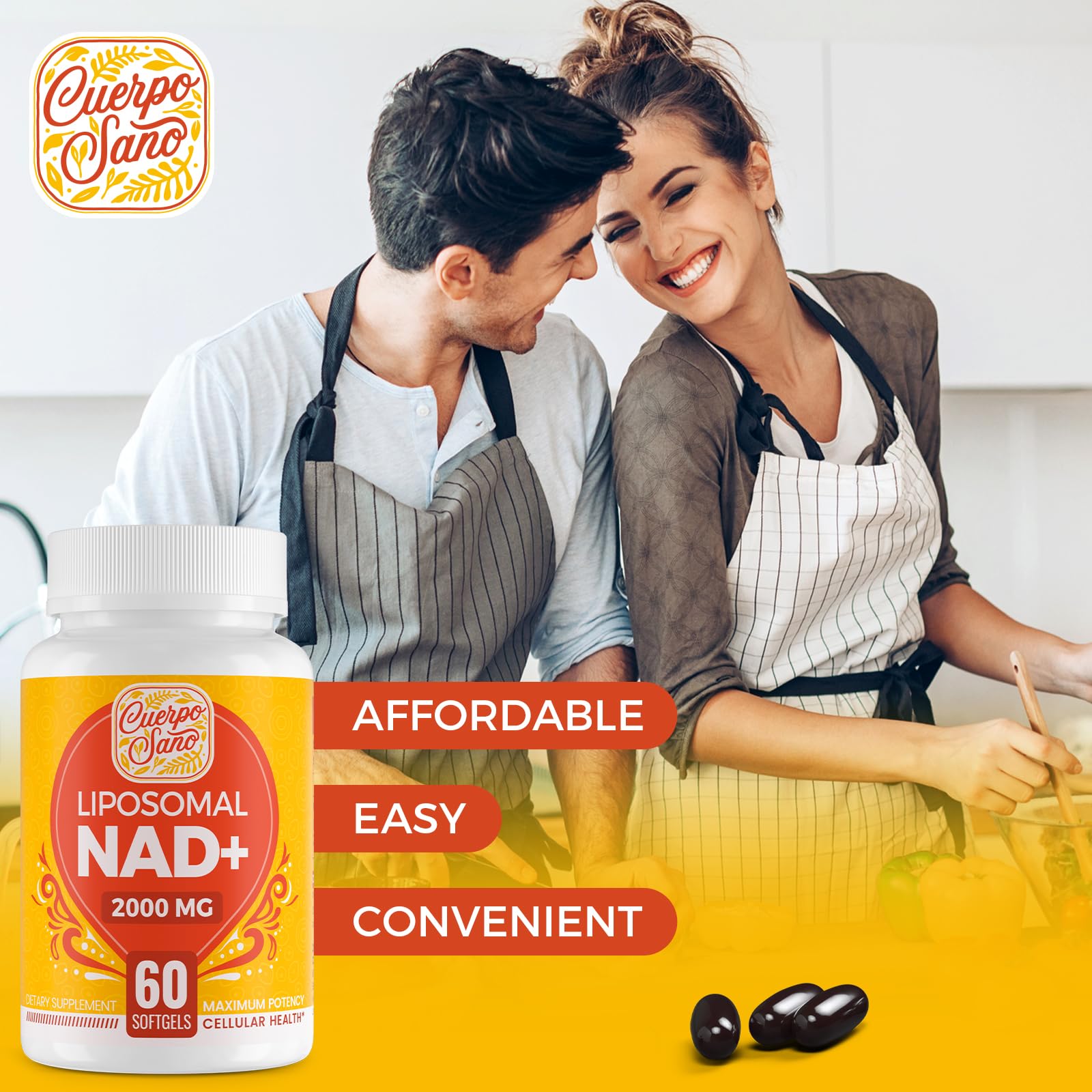 Cuerpo Sano 2000 MG NAD Supplement, Liposomal NAD+ with High Absorption, More Efficient Than Nicotinamide Riboside, Pure & Plus Boosting Supplement, Aging Defense, Metabolism & Cellular, 60 softgels Cuerpo Sano buy supplements canada