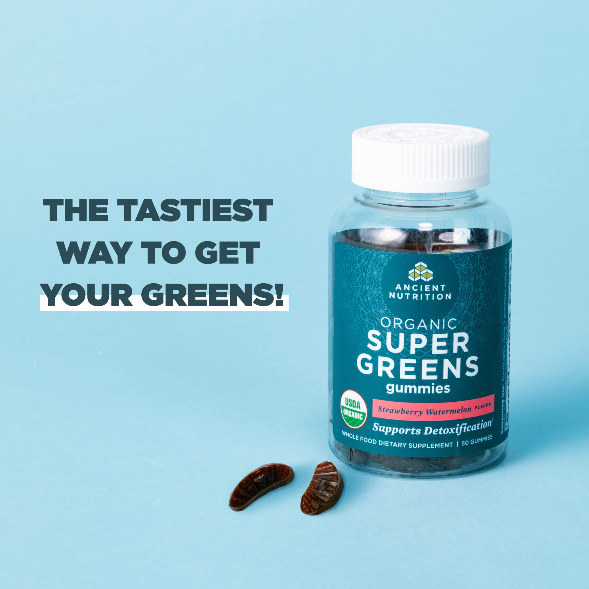 Ancient Nutrition Supergreens Gummy, Organic Superfood Gummy Made from Real Fruits, Vegetables and Herbs, for Digestive and Energy Support, 100 Count, Strawberry Watermelon Ancient Nutrition buy supplements canada
