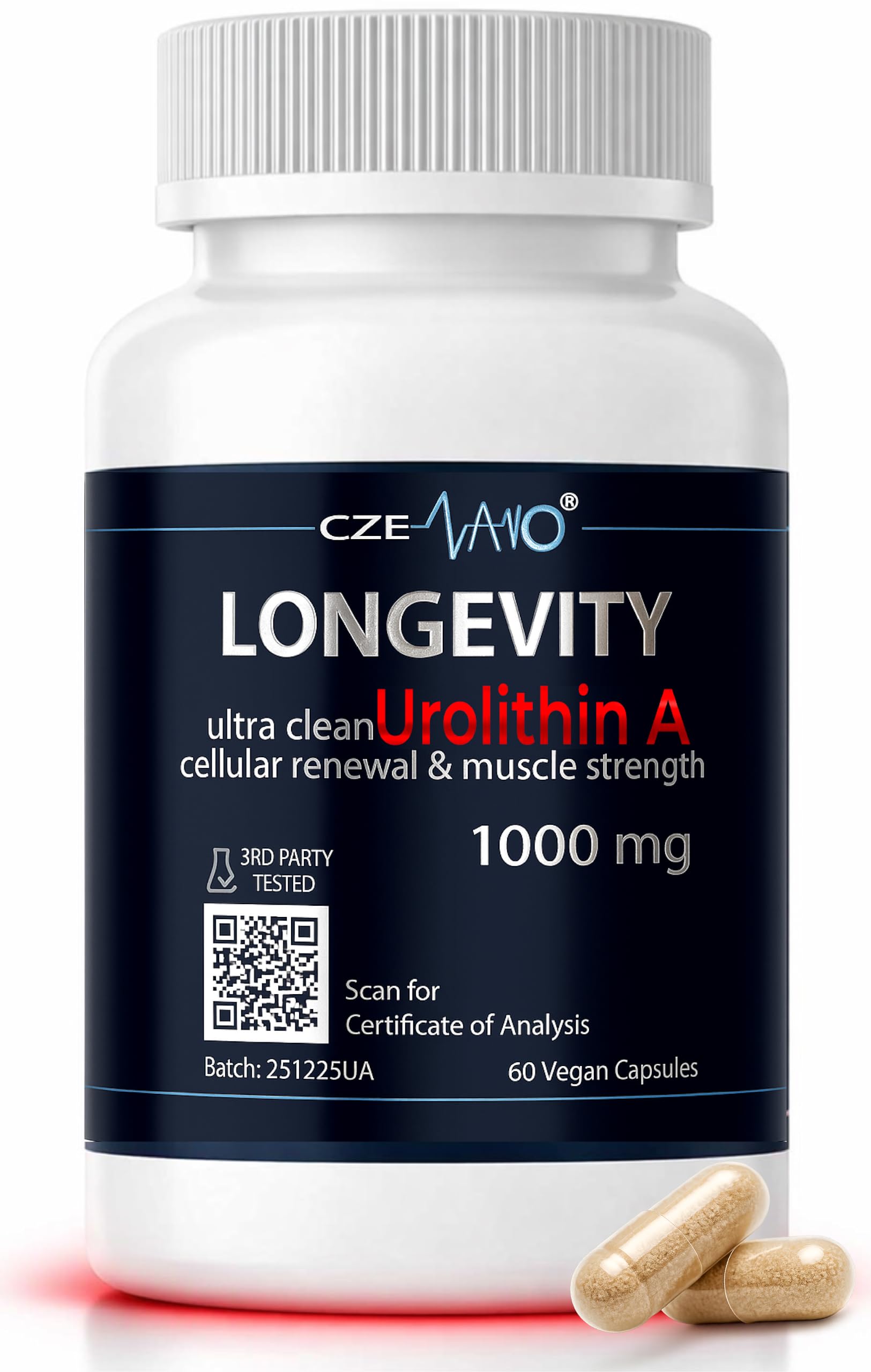 CzeNano Longevity – Ultra-Pure Urolithin A Supplement 1000 mg | Mitochondrial Support, Cellular Energy & Muscle Strength | Third-Party Tested COA | 60 Vegan Capsules CzeNano buy supplements canada