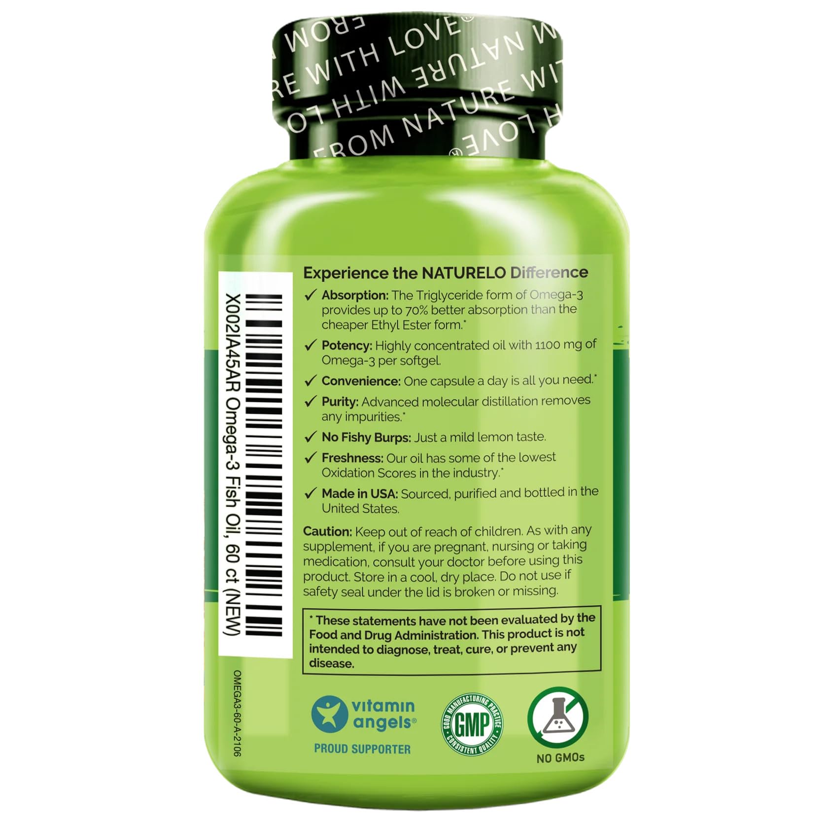 NATURELO Burpless Omega 3 Fish Oil Supplement - 1100mg Triglyceride Omega-3, EPA + DHA, Liquid Fish Oil for Heart, Eye, Brain, Joint Health NATURELO buy supplements canada