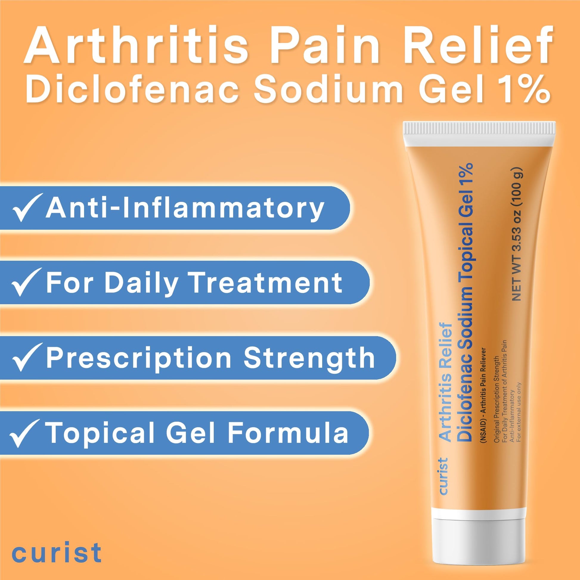 Curist Diclofenac Sodium Topical Gel 1 Percent 100g for Arthritis Pain - Joint Pain Relief for Hand Pain, Foot Pain, Knee Pain, Elbow Pain & Ankle Pain - 1% - 3.53oz Curist buy supplements canada
