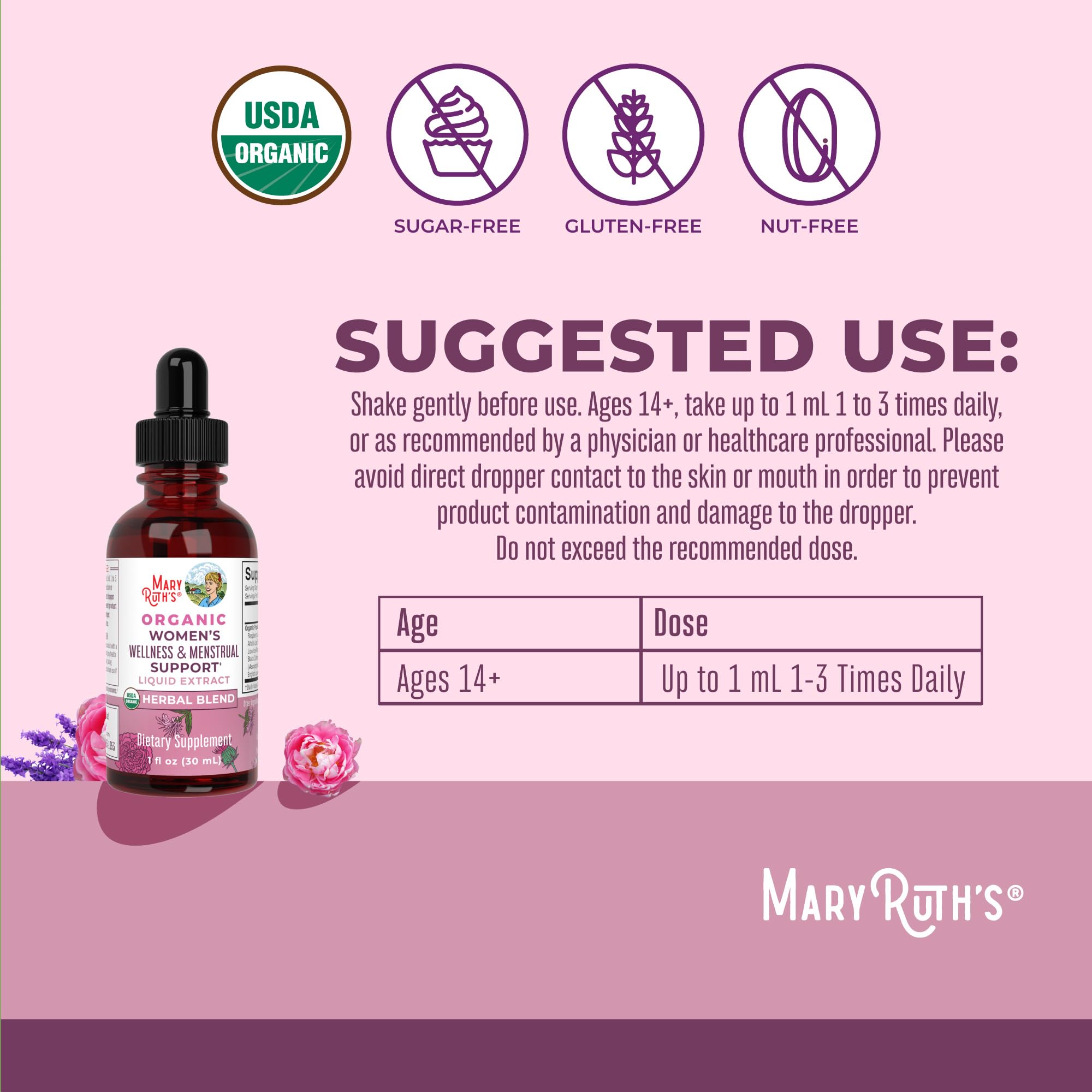 MaryRuth Organics USDA Organic Women's Wellness Liquid Herbal Supplements | Includes Stinging Nettle, Raspberry Leaf, Eleuthero Root, Chaste Tree Berry | Menstrual Support | Non-GMO, Vegan MARYRUTH'S buy supplements canada