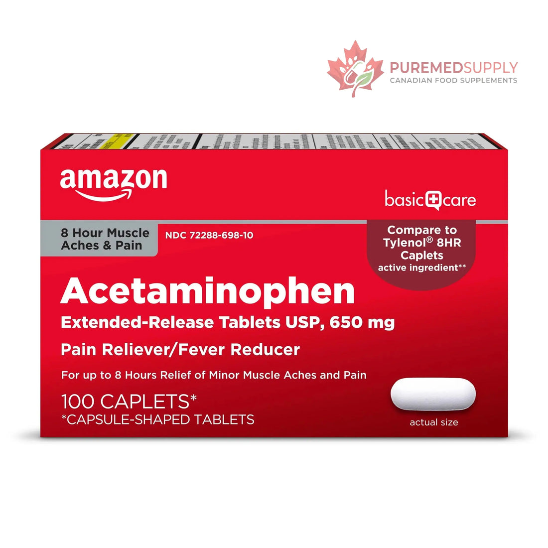 Amazon Basic Care Acetaminophen Extended-Release Tablets, 650 mg, Pain Reliever, Fever Reducer, 8 Hour Relief, 100 Count Amazon Basic Care buy supplements canada