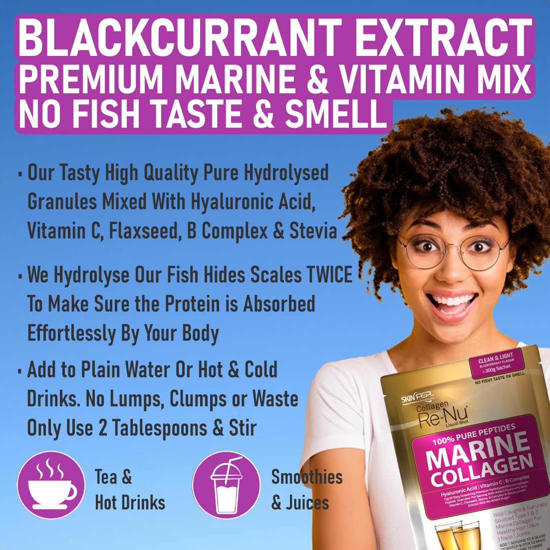 Premium Hydrolysed Marine Collagen Peptide Powder + VIT C, B Complex Hyaluronic Acid, & Stevia. Delicious Taste/No Fishy Smell - SkinPep® Collagen Re-Nu 300g - 30 Days Supply SkinPep buy supplements canada