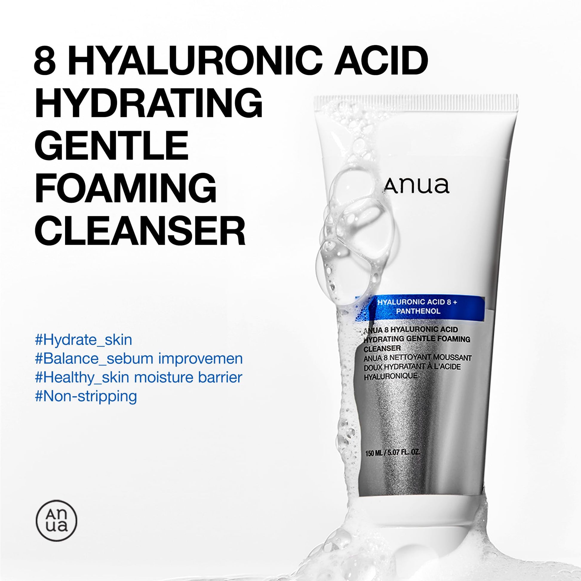 Anua Hydrating Gentle Foaming Cleanser, Hyaluronic Acid, Glycerin, Zinc, Panthenol, Korean Face Wash for Dry Skin ANUA buy supplements canada