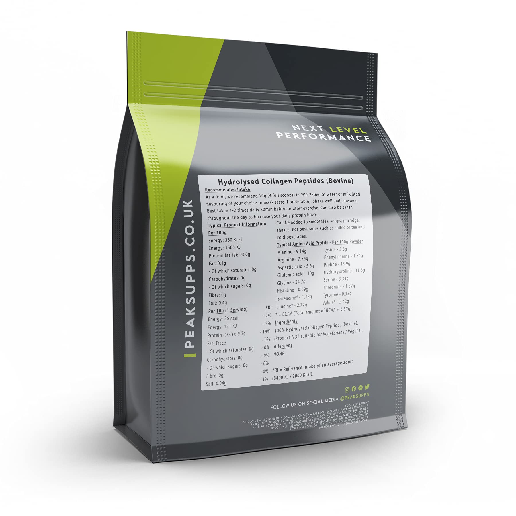 Grass Fed Collagen Powder | Pure Hydrolysed Bovine Protein Peptides (1Kg) Peak Supps buy supplements canada