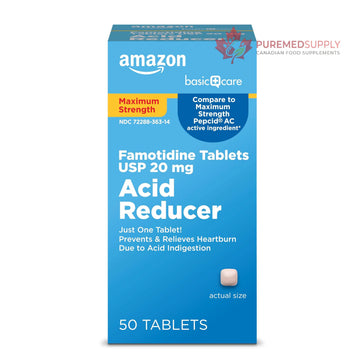 Amazon Basic Care Maximum Strength Famotidine Tablets 20 mg, Acid Reducer for Heartburn Relief, Prevents & Relieves Acid Indigestion, Heartburn Medicine, 50 Count Amazon Basic Care buy supplements canada