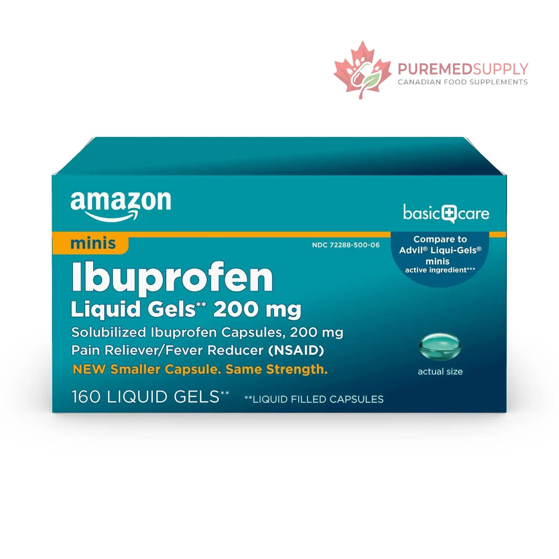 Amazon Basic Care Ibuprofen Mini Liquid Gels, 200 mg, Pain Reliever and Fever Reducer for Headache, Backache, Menstrual Pain, Arthritis, 160 Count Amazon Basic Care buy supplements canada
