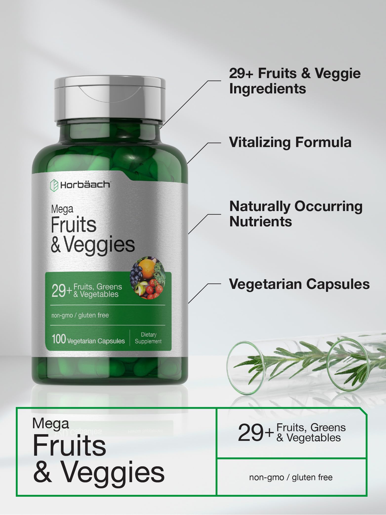 Horbäach Mega Fruits and Veggies Supplement | 100 Capsules | Vegetarian, Non-GMO and Gluten Free Horbäach buy supplements canada