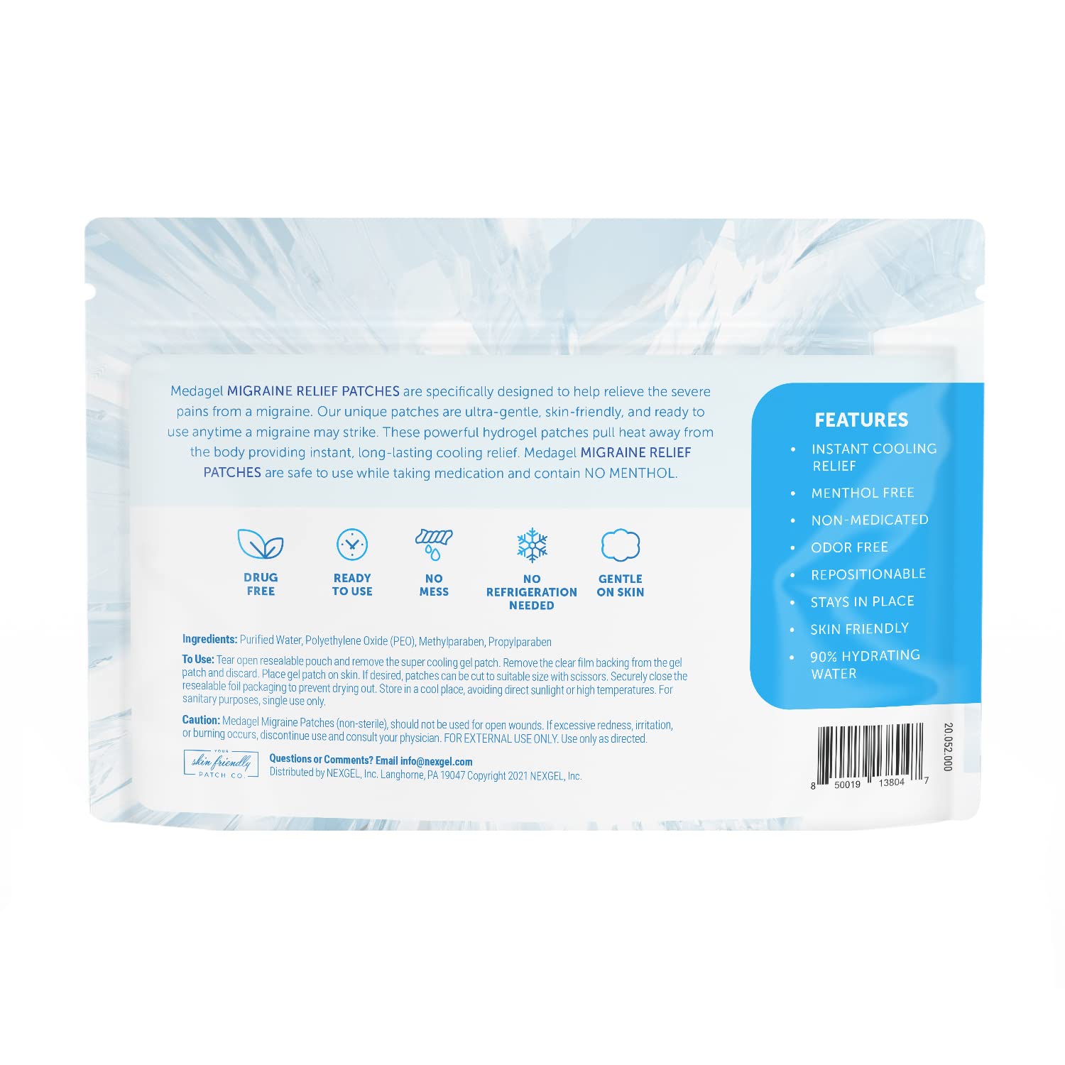 Medagel Migraine Relief Patch, Cooling Patches for Migraine, Fever, Hormone, & Headaches, Mess & Odor-Free Hydrogel Cooling, Made in The USA, 1 Pack (4 x Patches) White Medagel buy supplements canada