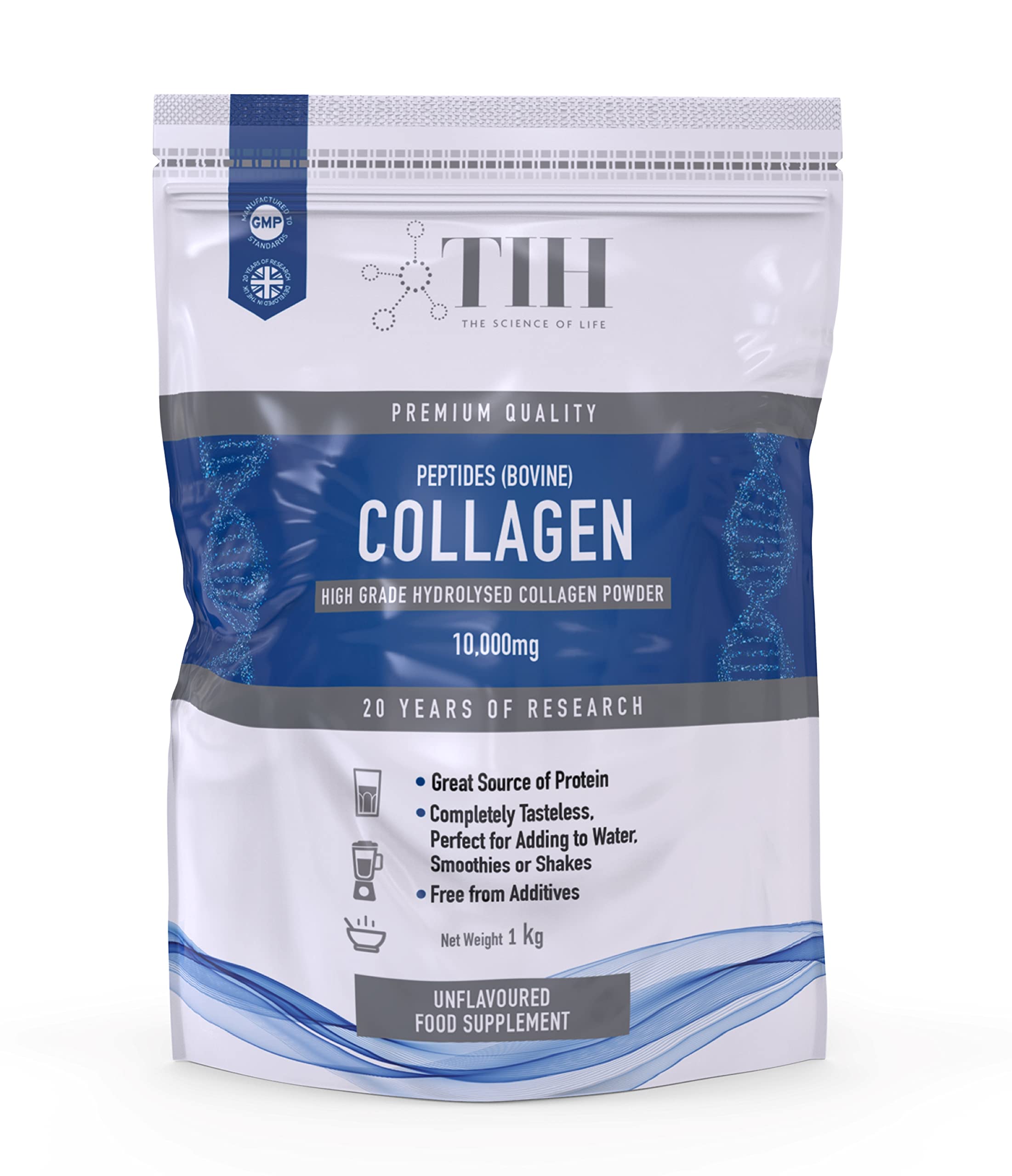 Hydrolysed Collagen Powder (Bovine) - High Protein Grass Fed Unflavoured Peptides The Intelligent Health buy supplements canada
