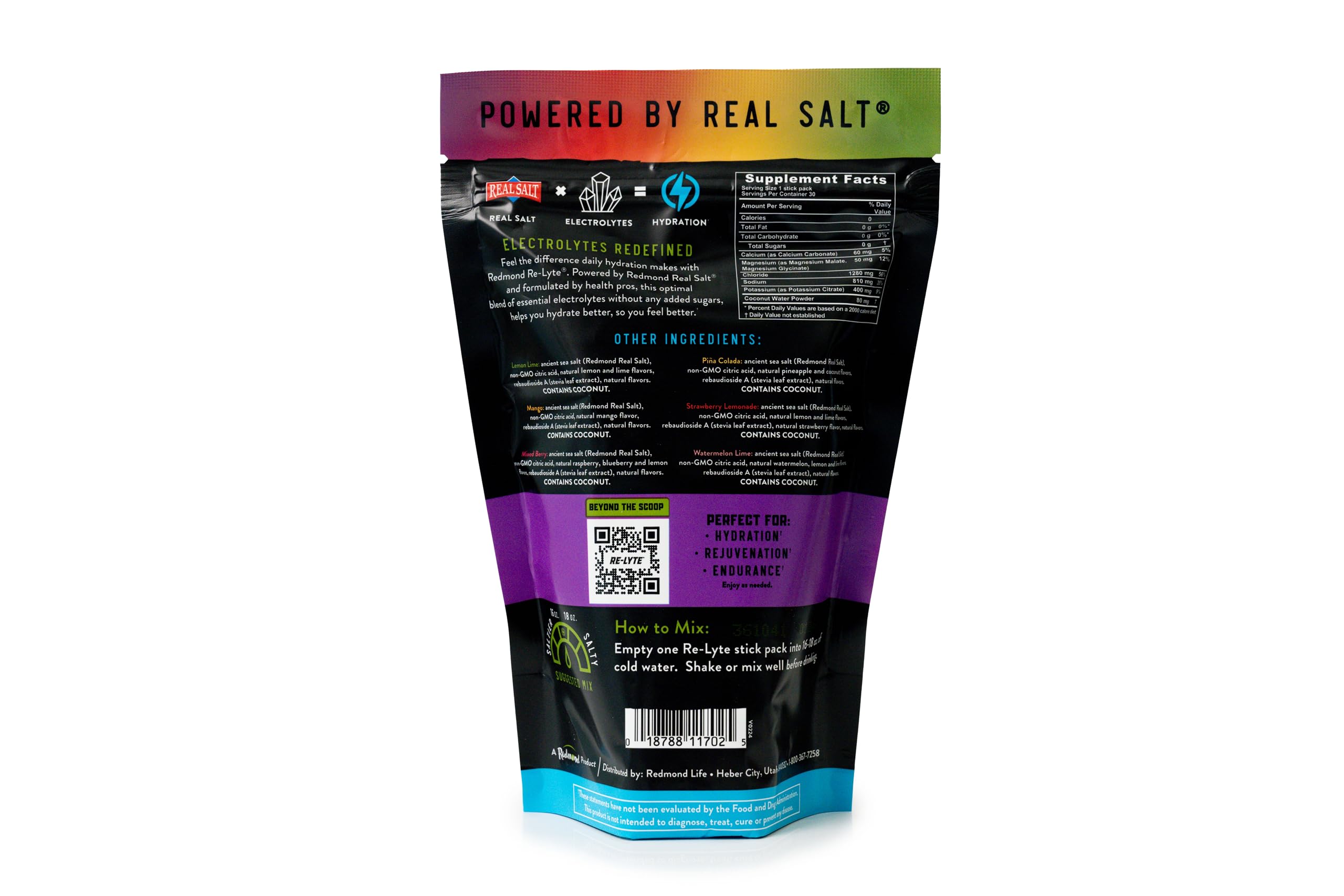 REDMOND Re-Lyte Hydration Electrolyte Powder Mix, Variety Pack, 30 Stick Packs REDMOND buy supplements canada