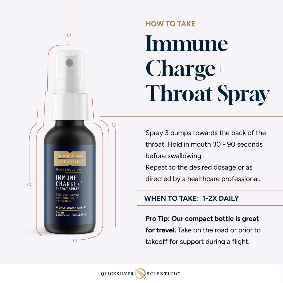 Quicksilver Scientific Immune Charge+ Zinc Throat Spray - Immune Support Liquid Supplement with Quercetin - 'Throat Coat' with Liposomal Absorption Technology (0.9 fl oz / 27ml) Quicksilver Scientific buy supplements canada