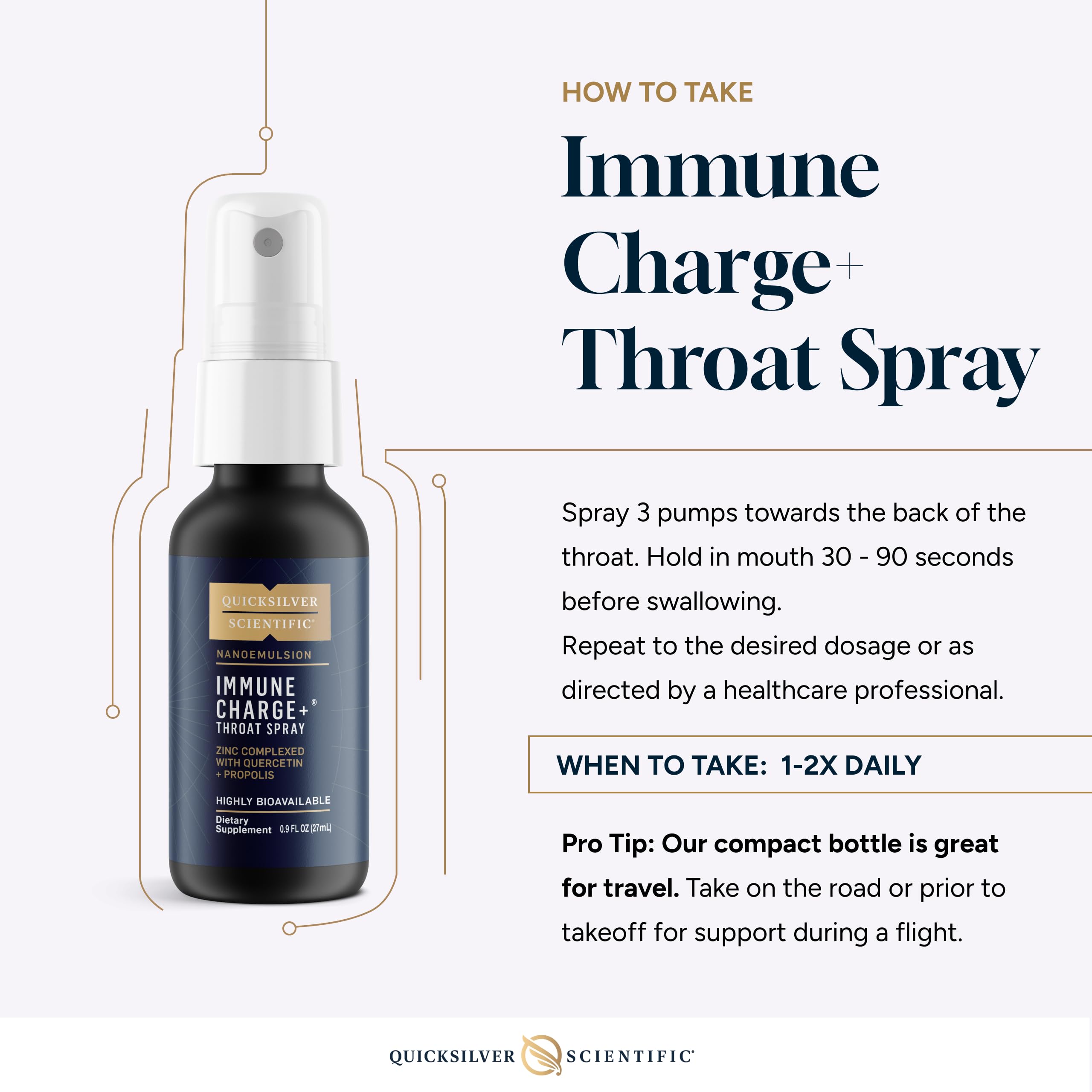 Quicksilver Scientific Immune Charge+ Zinc Throat Spray - Immune Support Liquid Supplement with Quercetin - 'Throat Coat' with Liposomal Absorption Technology (0.9 fl oz / 27ml) Quicksilver Scientific buy supplements canada
