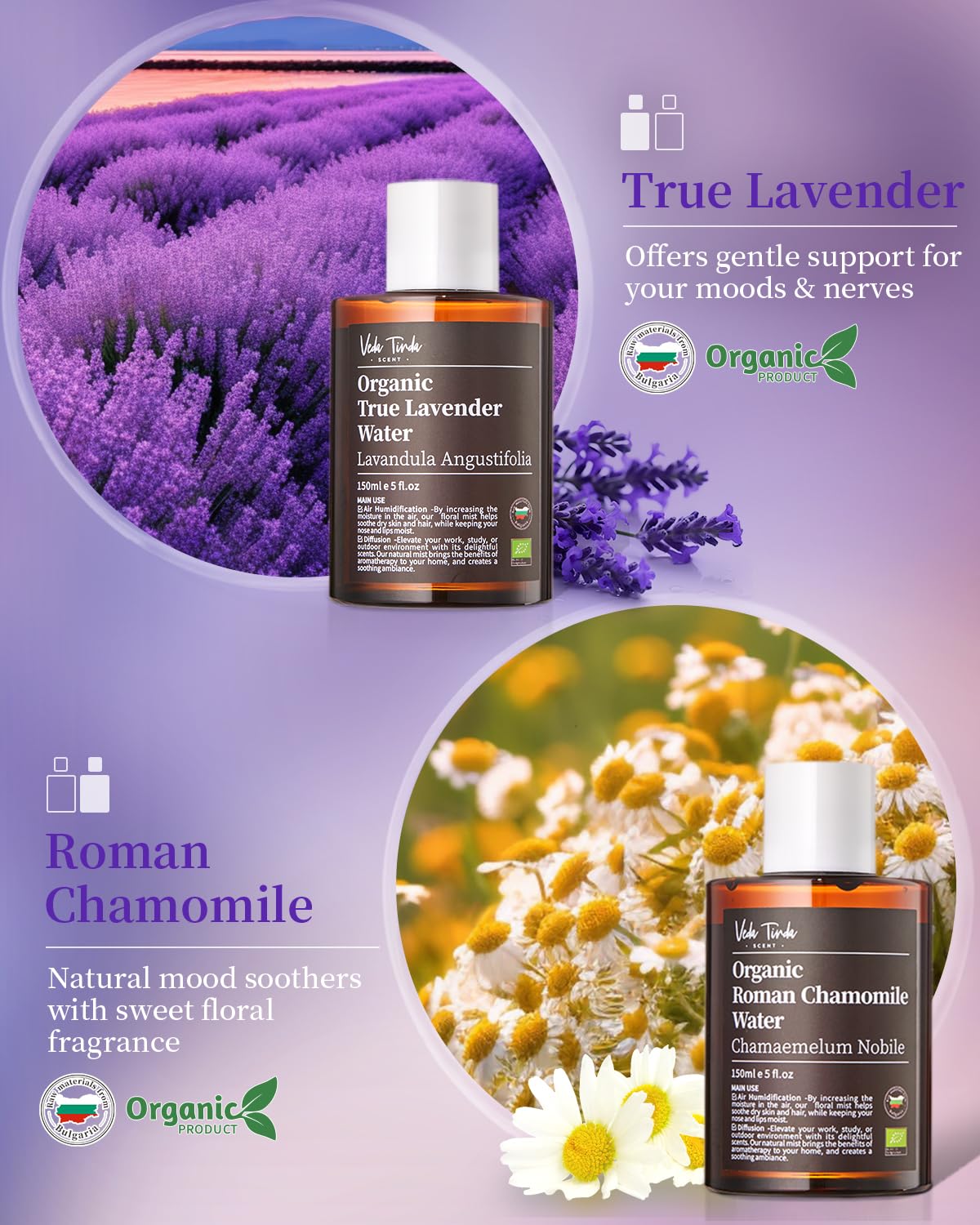 VTS Organic Lavender Water and Roman Chamomile Floral Water with Diffuser, Aromatherapy Air VEDA TINDA SCENT buy supplements canada