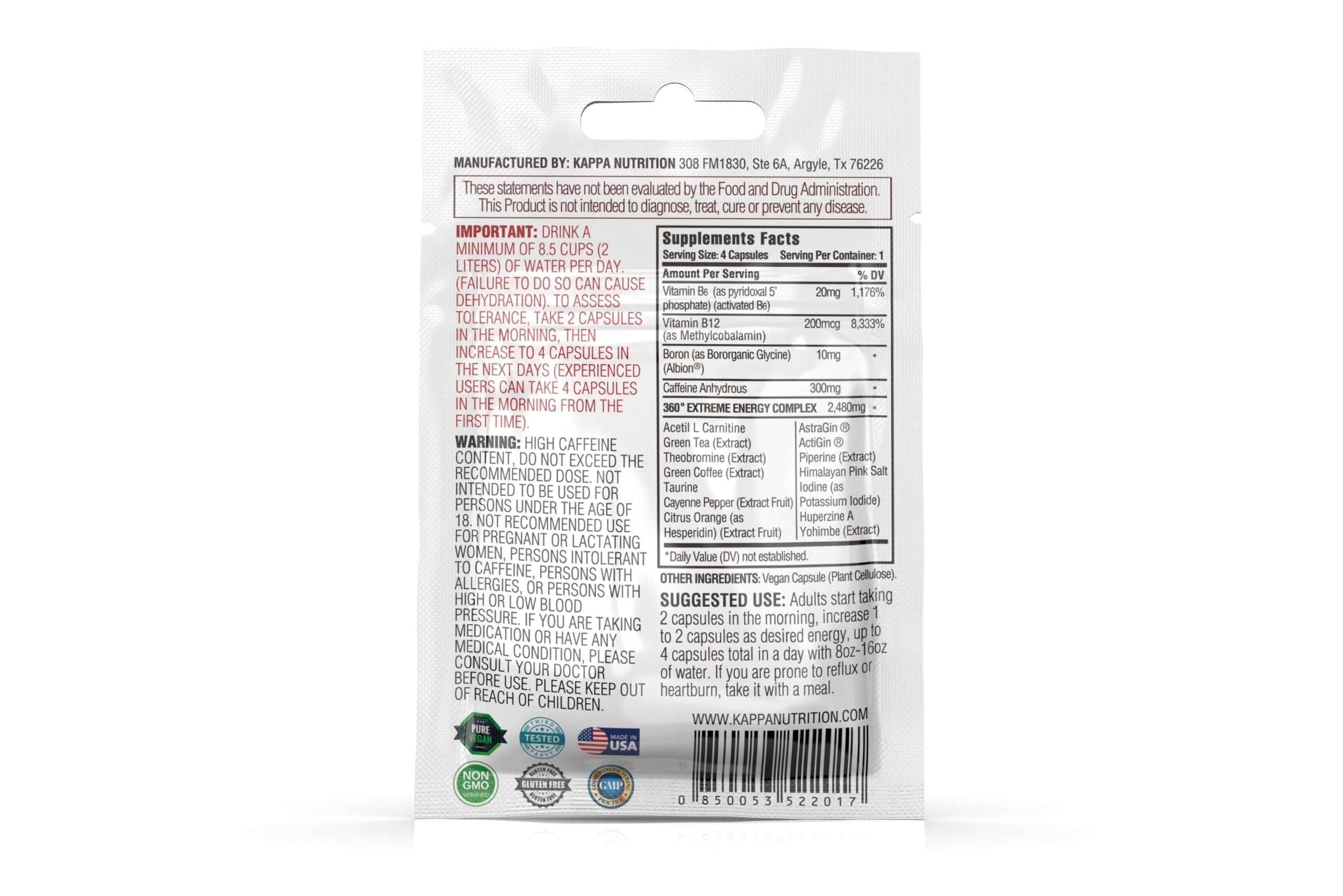 360 Extreme Energy, Memory & Focus (1 Display 20 Sachets (4 Capsules ea) KAPPA NUTRITION buy supplements canada