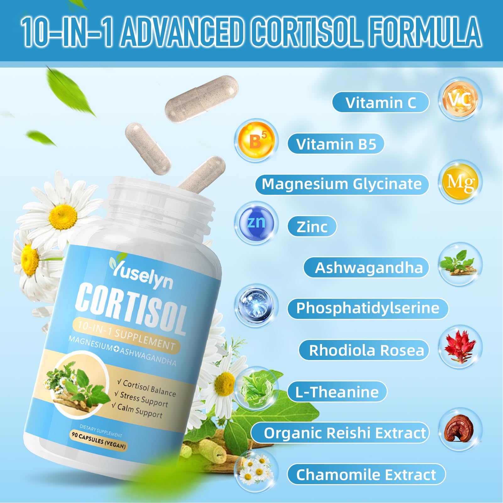 Yuselyn Cortisol Supplements for Women & Men, 10-in-1 Cortisol Detox Manager - High Cortisol Lowering Supplements with Magnesium, Ashwagandha & L-Theanine for Balanced Calm & Stress Relief Yuselyn buy supplements canada