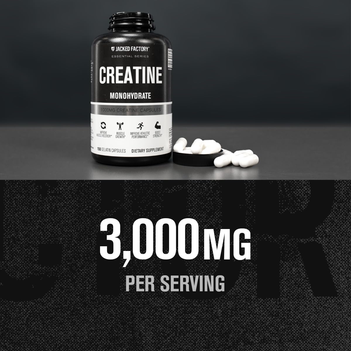 Jacked Factory Creatine Monohydrate Capsules - Creatine Pills for Muscle Growth, Increased Strength, Enhanced Energy Output and Improved Athletic Performance - 150 Capsules Jacked Factory buy supplements canada