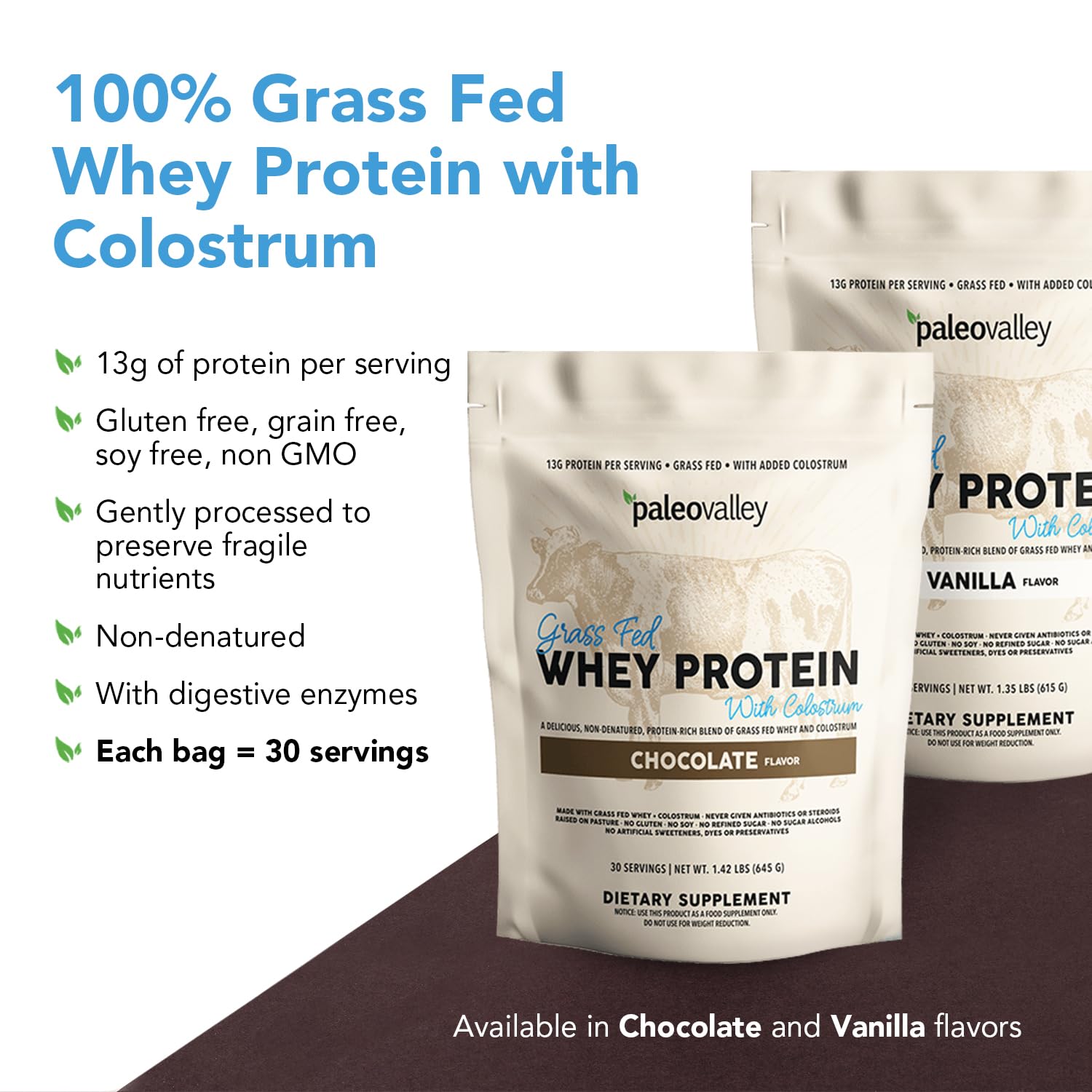 Paleovalley 100% Grassfed Whey Protein Powder with Colostrum, 30 Serving - Vanilla, 13g Protein, Muscle Building, Immune Support, Gut Health Paleovalley buy supplements canada