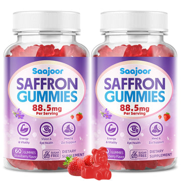 Saffron Gummies for Adult Kids - with Saffron 88.5mg, Vitamins D3 & B6, Magnesium, Zinc, Ashwagandha, L - Theanine, St. John's Wort - Supports Mood & Focus, Strawberry Flavor, 120 Count Saajoor buy supplements canada