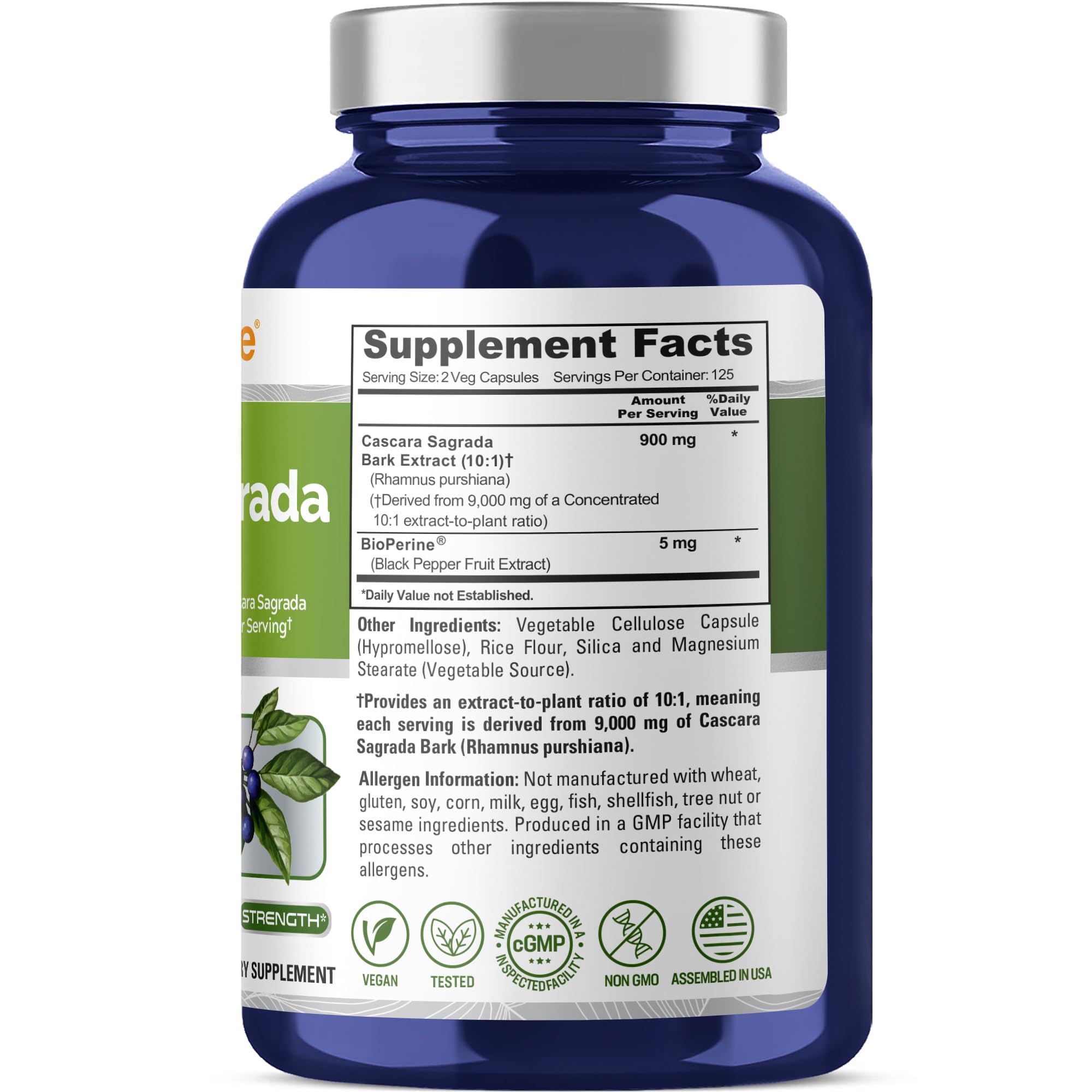 NusaPure Cascara Sagrada 10:1 Extract, 900 mg Equivalent to 9,000 mg per Veggie Caps - 250 Capsules (Non-GMO, Vegan) NusaPure buy supplements canada