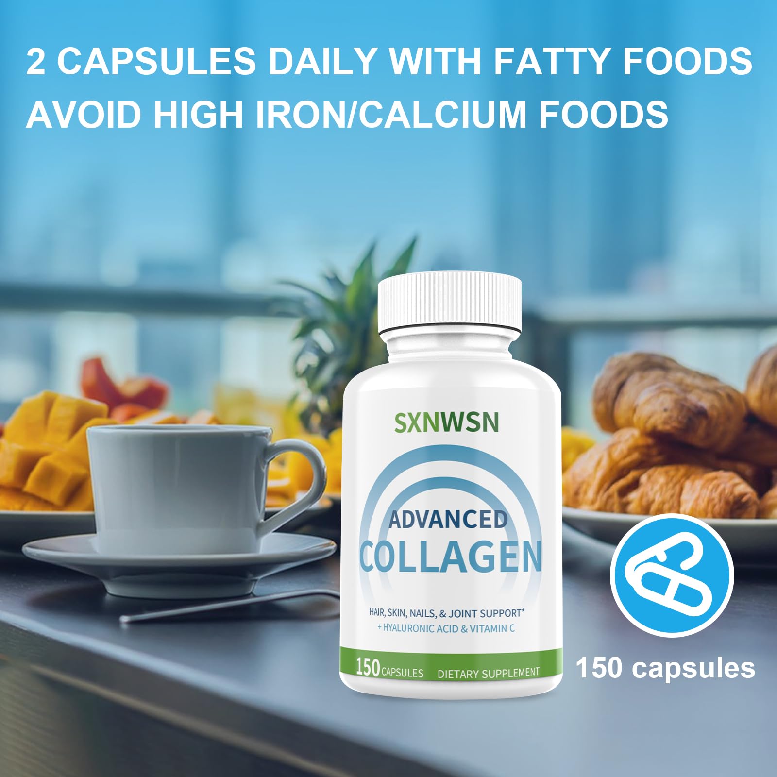 Advanced Multi Collagen Supplement with Vitamin C + Hyaluronic Acid - Hydrolyzed Collagen Peptides Supports for Skin, Joints & Hair* | Collagen Complex 150 Capsules for Women or Men SXNWSN buy supplements canada